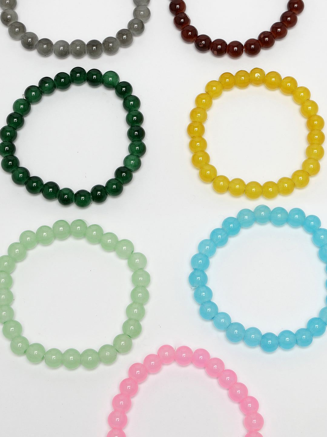 Unisex Set Of 7 Artificial Beads Elasticated Bracelet