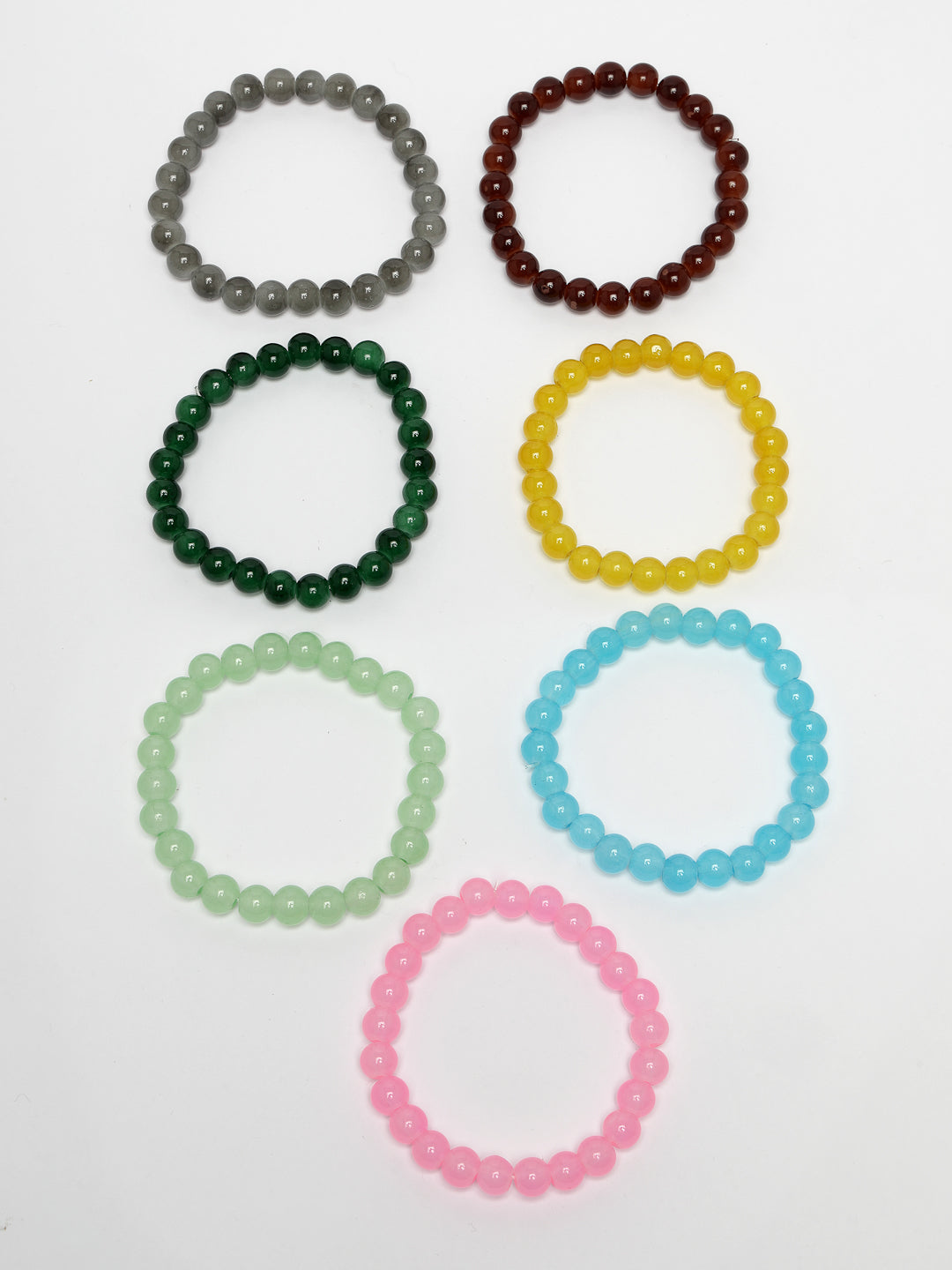 Unisex Set Of 7 Artificial Beads Elasticated Bracelet