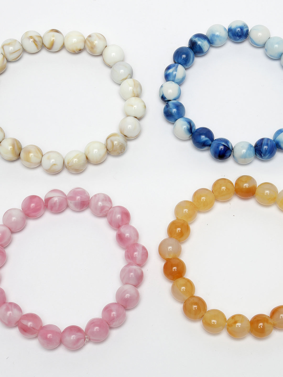 Unisex Set Of 4 Artificial Beads-Beaded Evil Eye Elasticated Bracelet
