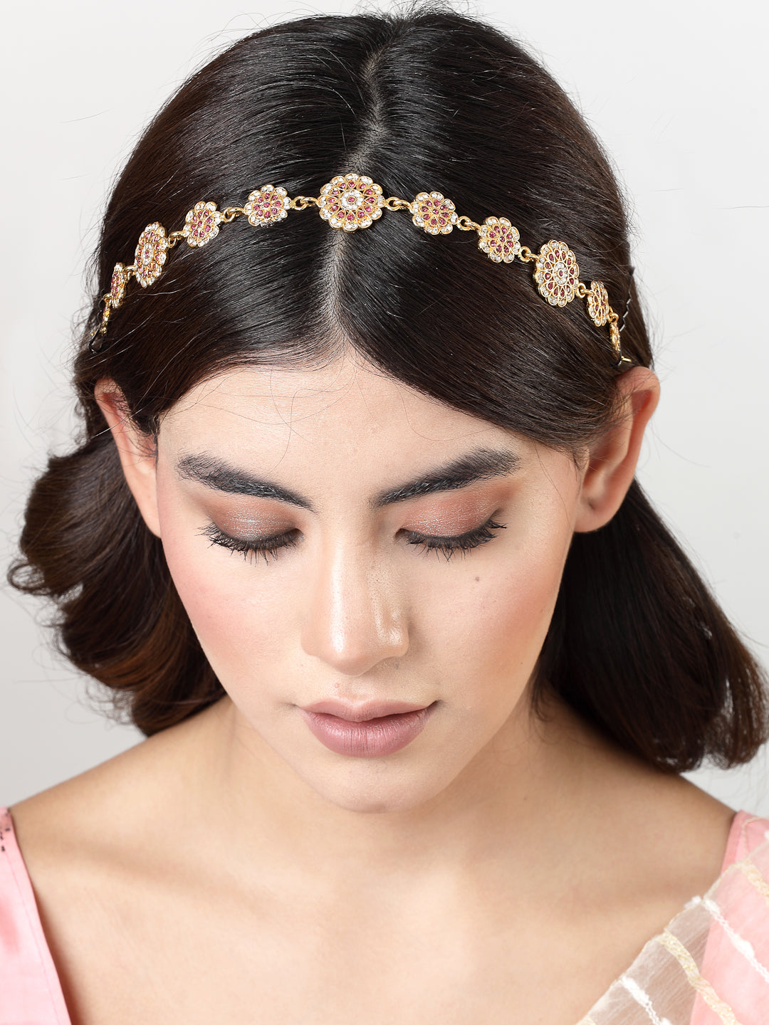 Women's Gold-Plated Traditional Meenakari Stones Trending Matha Patti