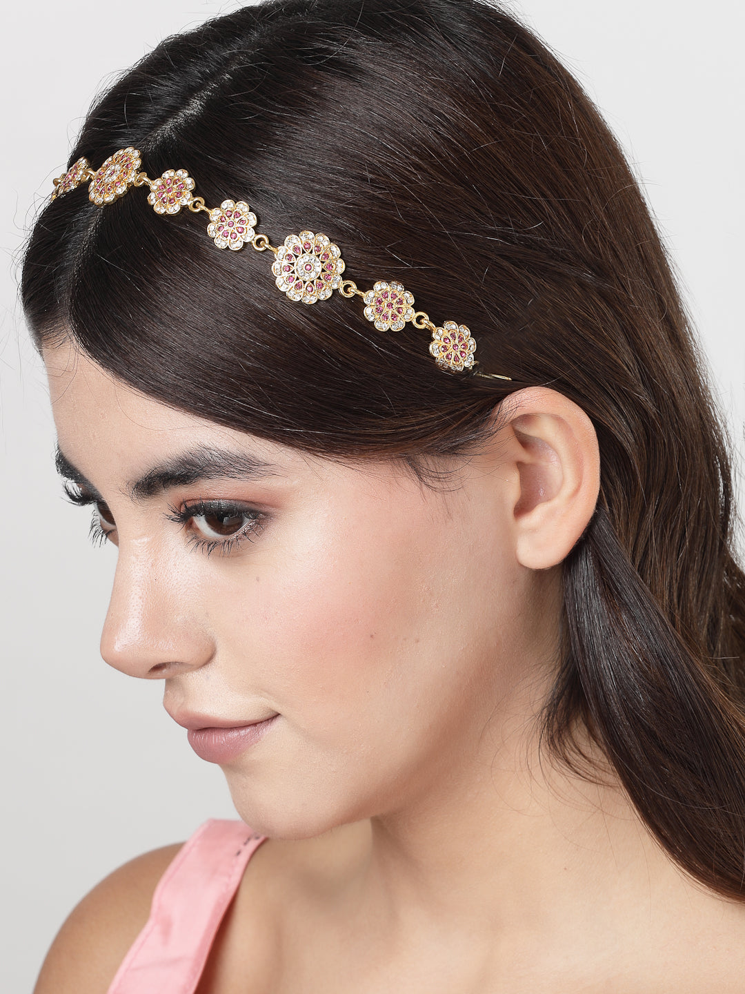 Women's Gold-Plated Traditional Meenakari Stones Trending Matha Patti