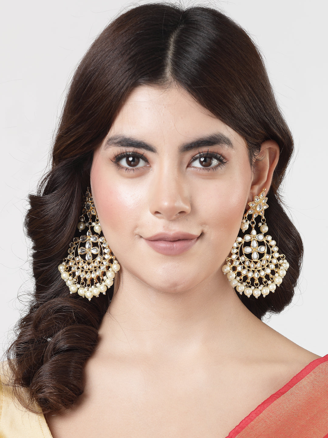 Women's Gold Plated Kundan Chandbali Earrings - NVR