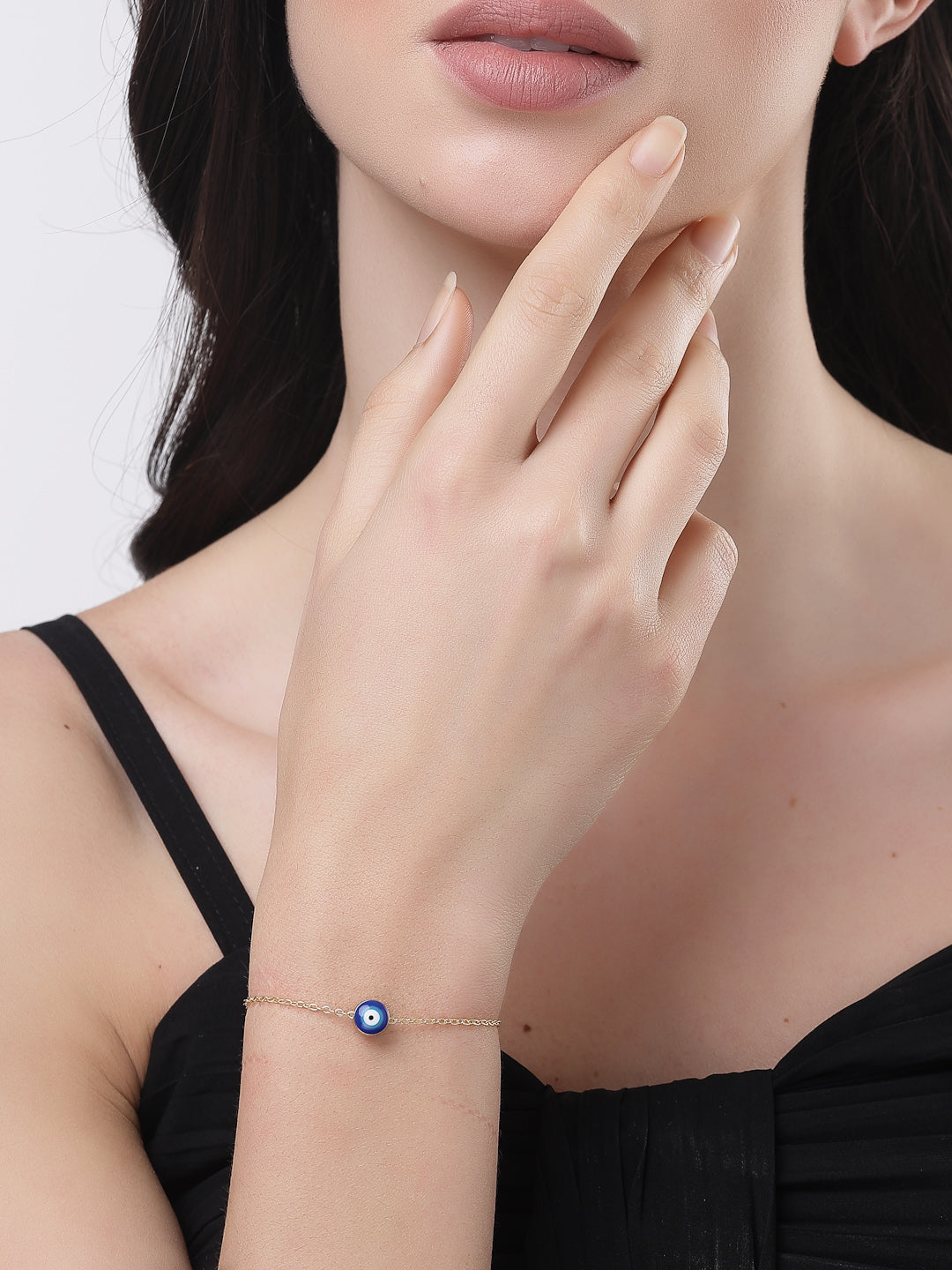 Women's Gold-Toned Blue Evil Eye Charm Bracelet