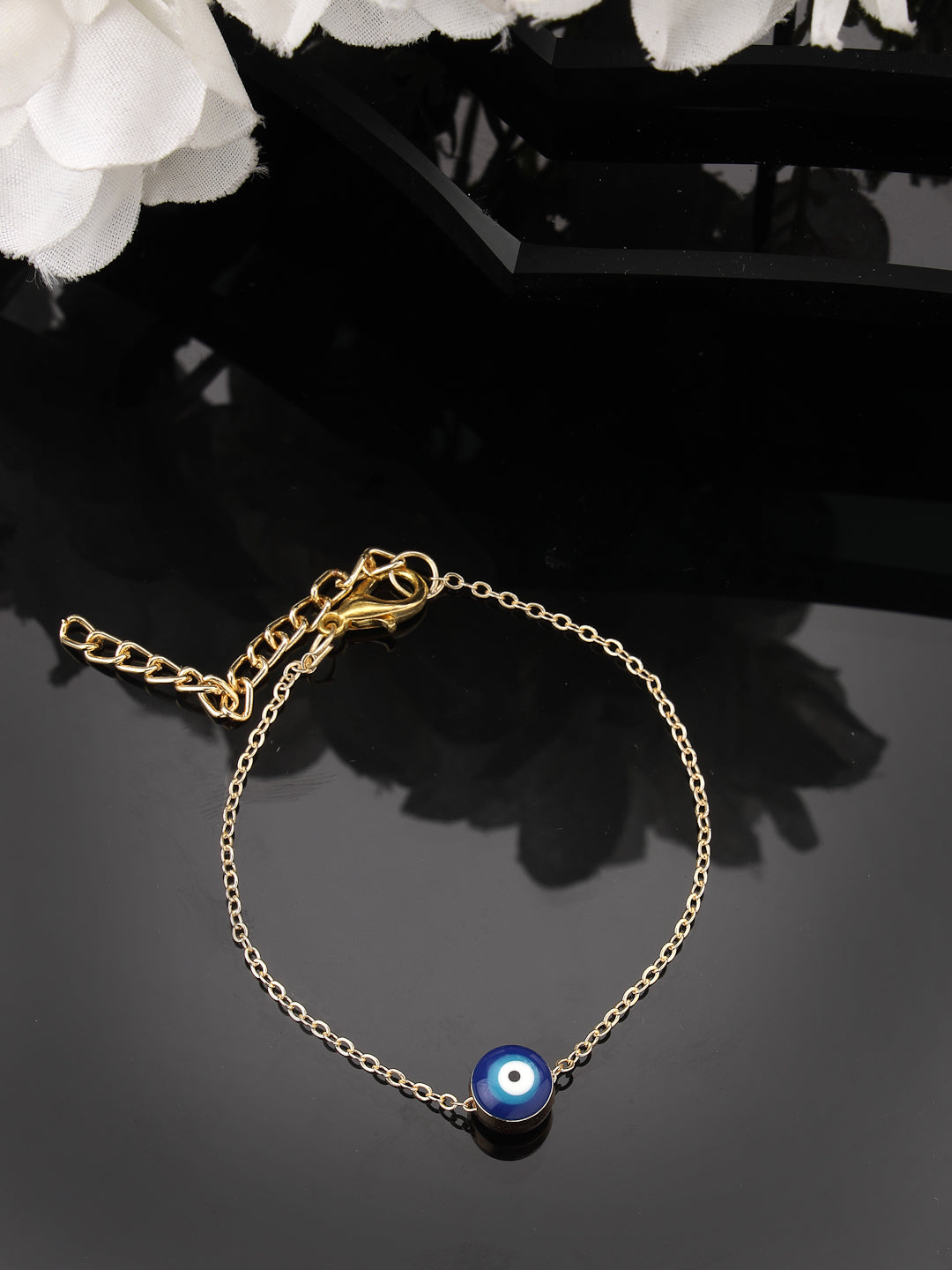 Women's Gold-Toned Blue Evil Eye Charm Bracelet