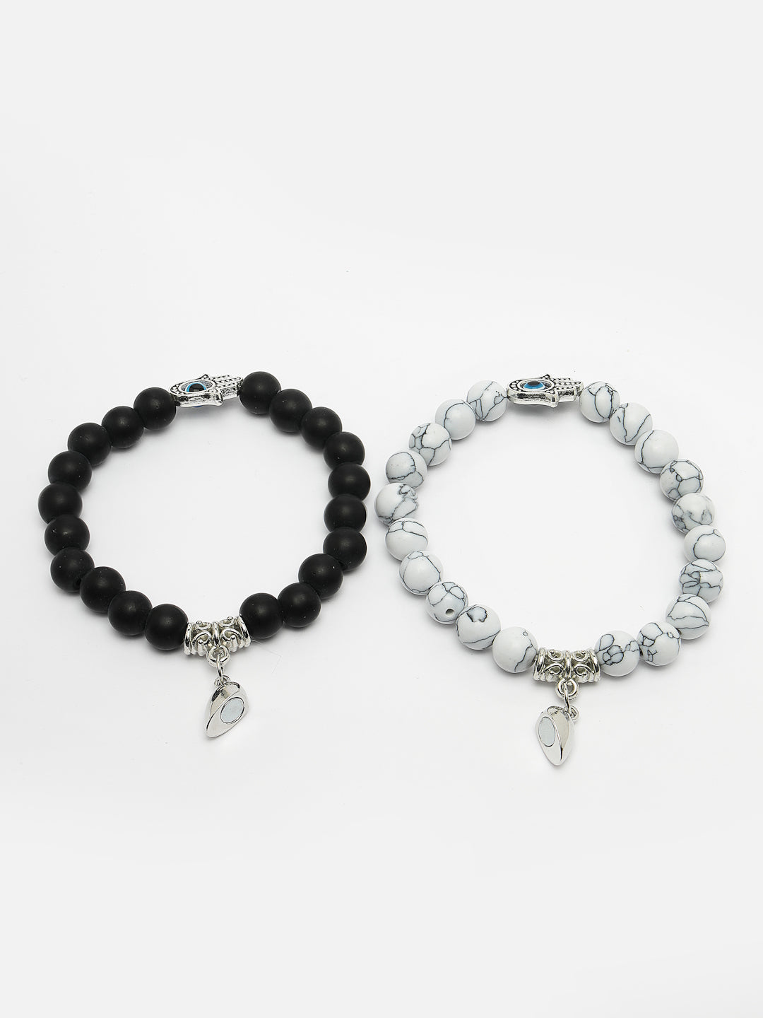 Unisex Set of 2 Black & White Marbel Crystal Bracelet
