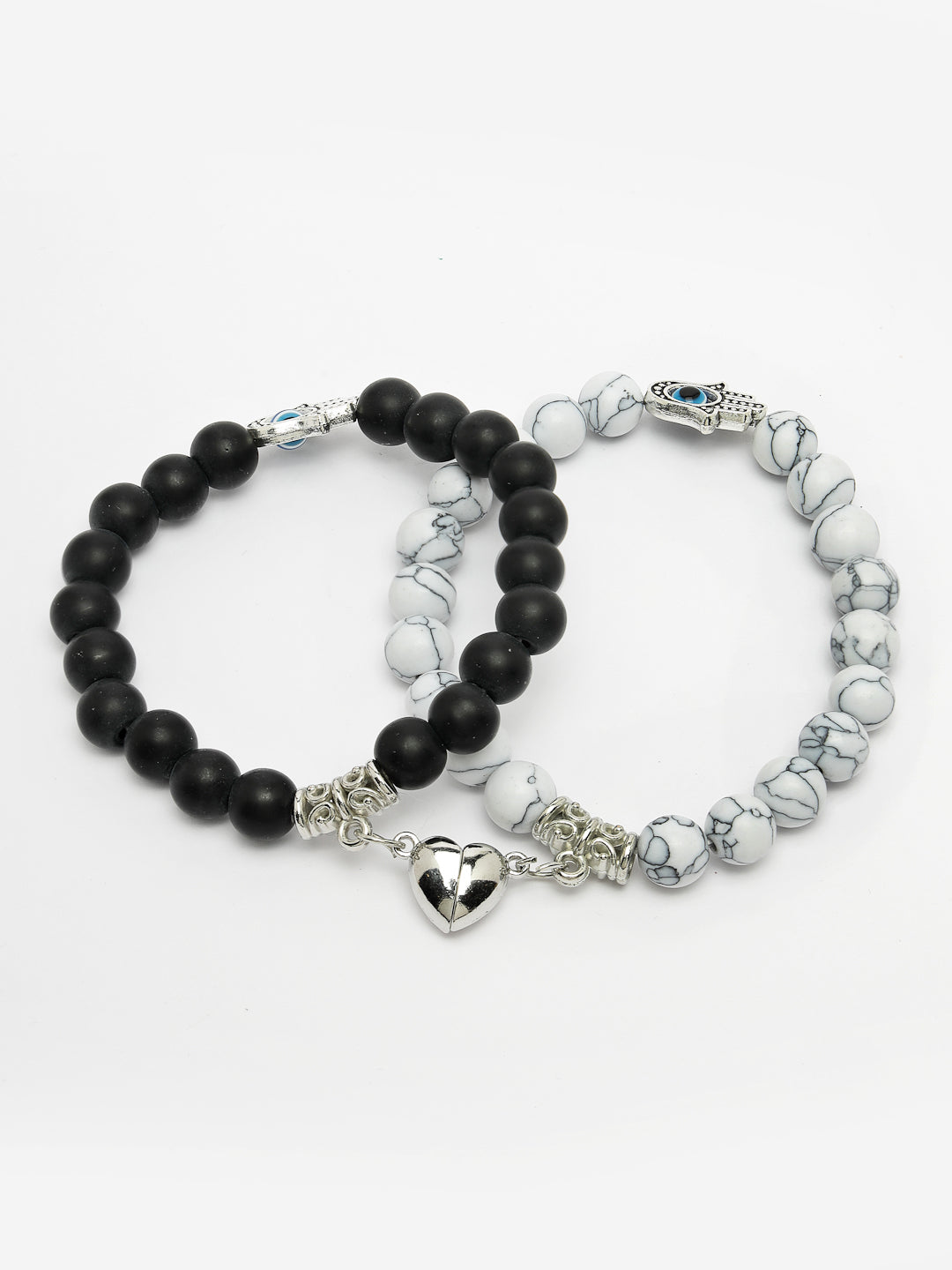 Unisex Set of 2 Black & White Marbel Crystal Bracelet