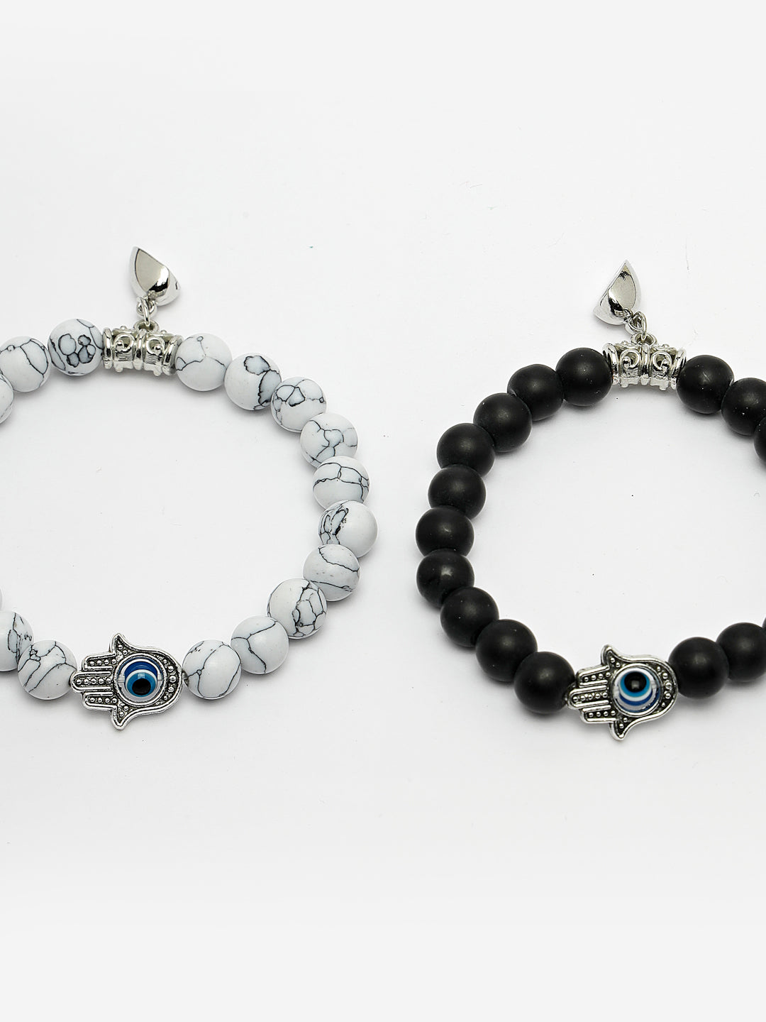 Unisex Set of 2 Black & White Marbel Crystal Bracelet