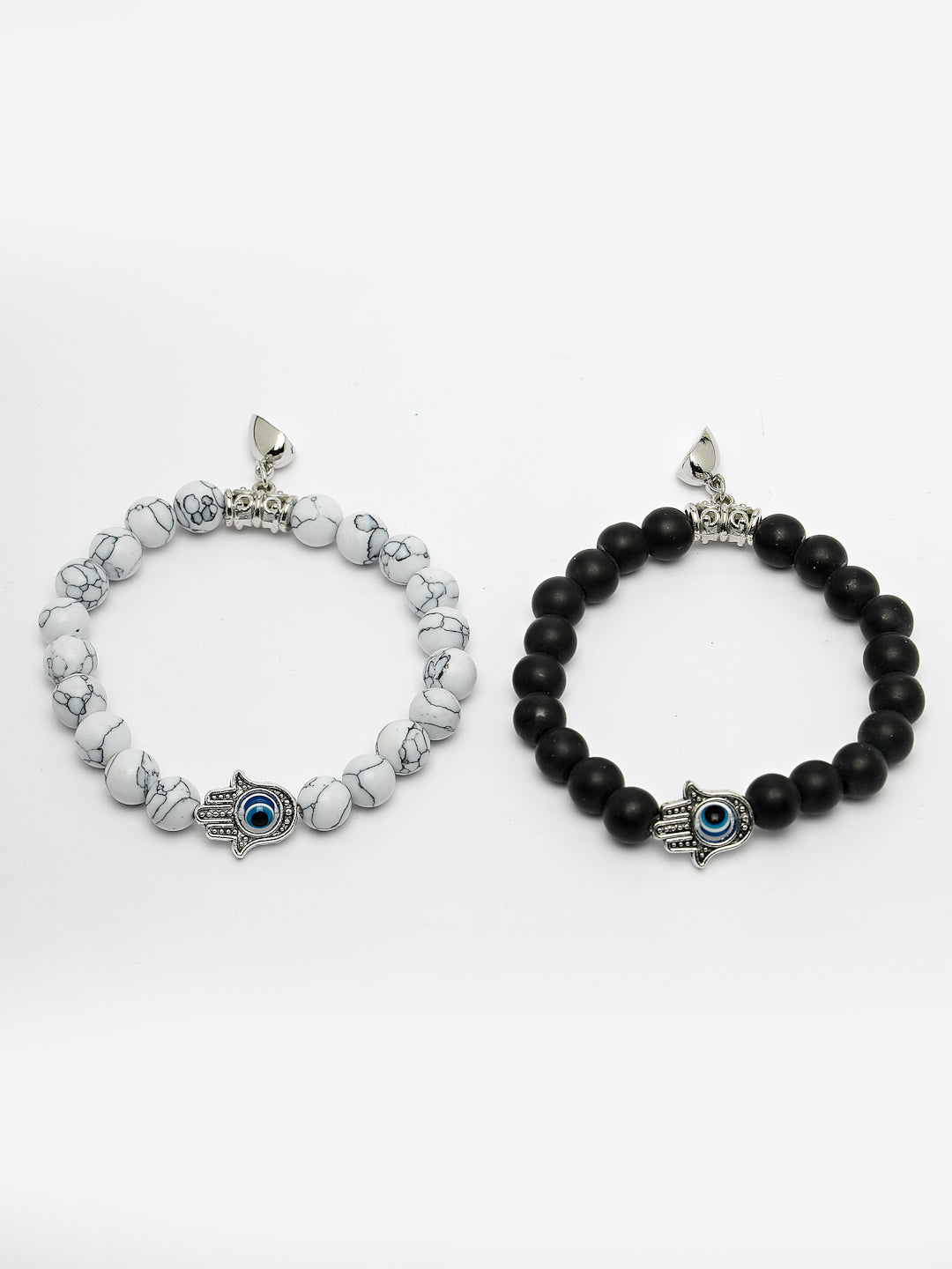 Unisex Set of 2 Black & White Marbel Crystal Bracelet