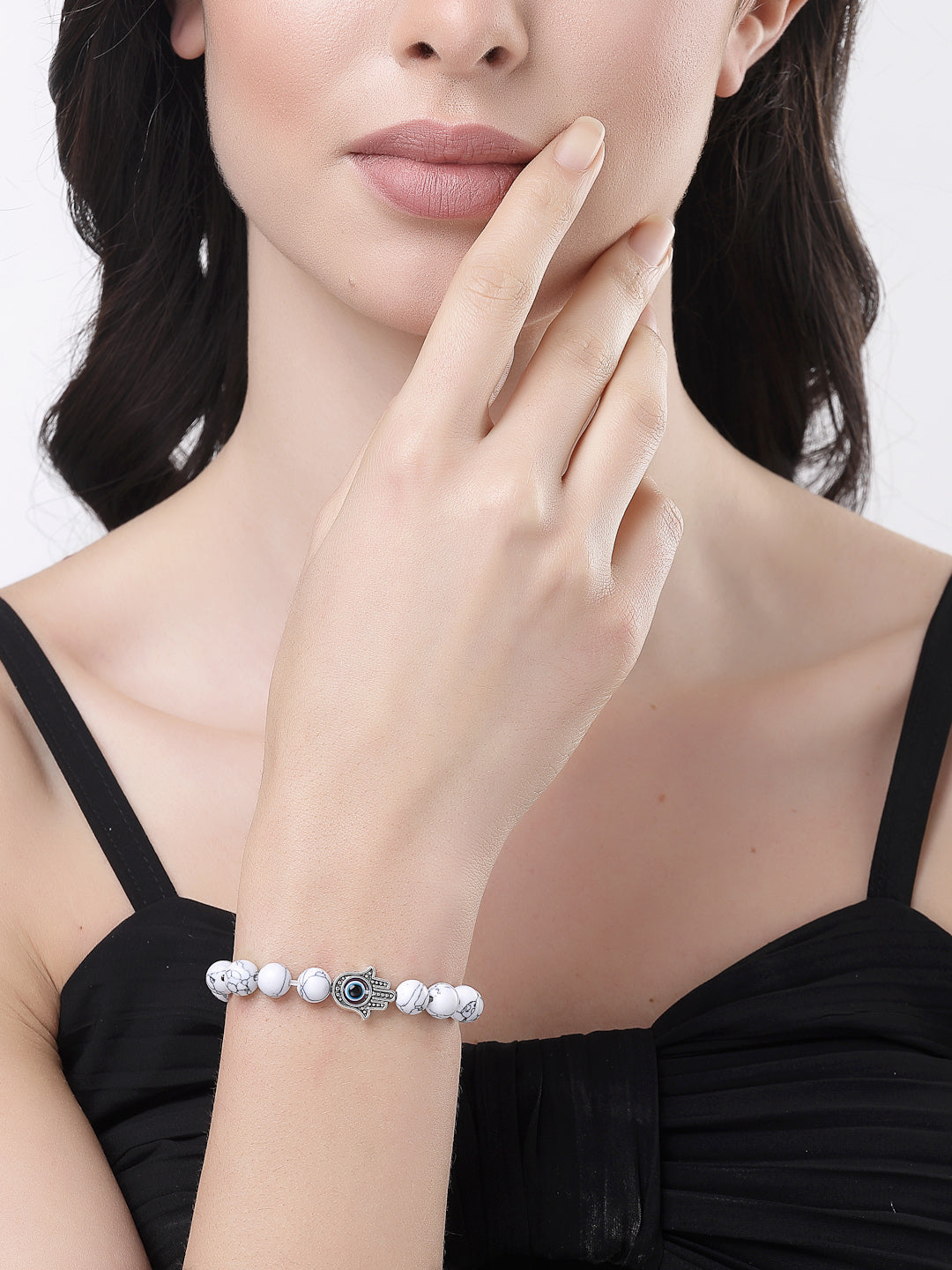 Unisex Set of 2 Black & White Marbel Crystal Bracelet