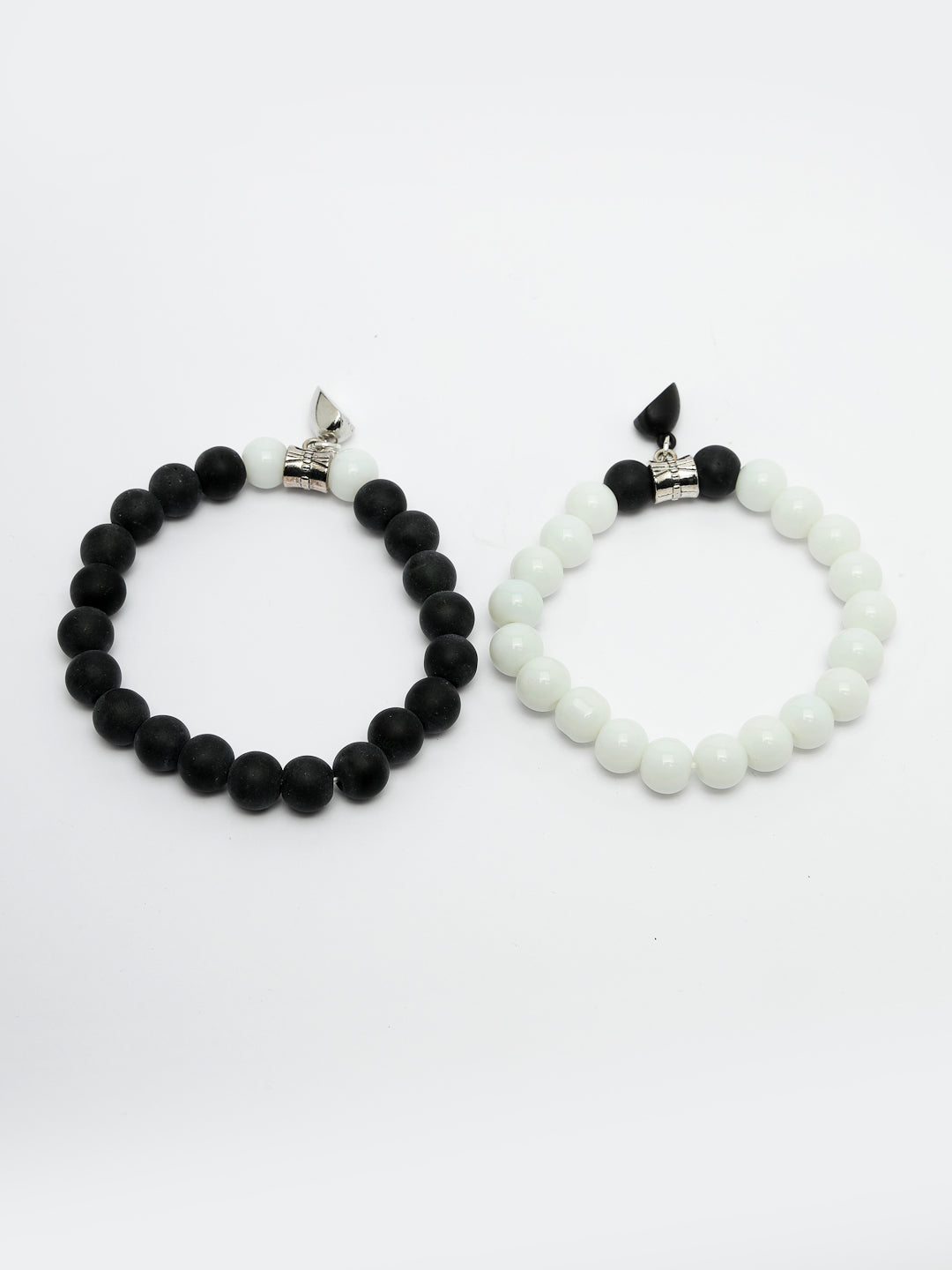 Unisex Set Of 2 Black & White Onyx Handcrafted Elasticated Bracelet - NVR