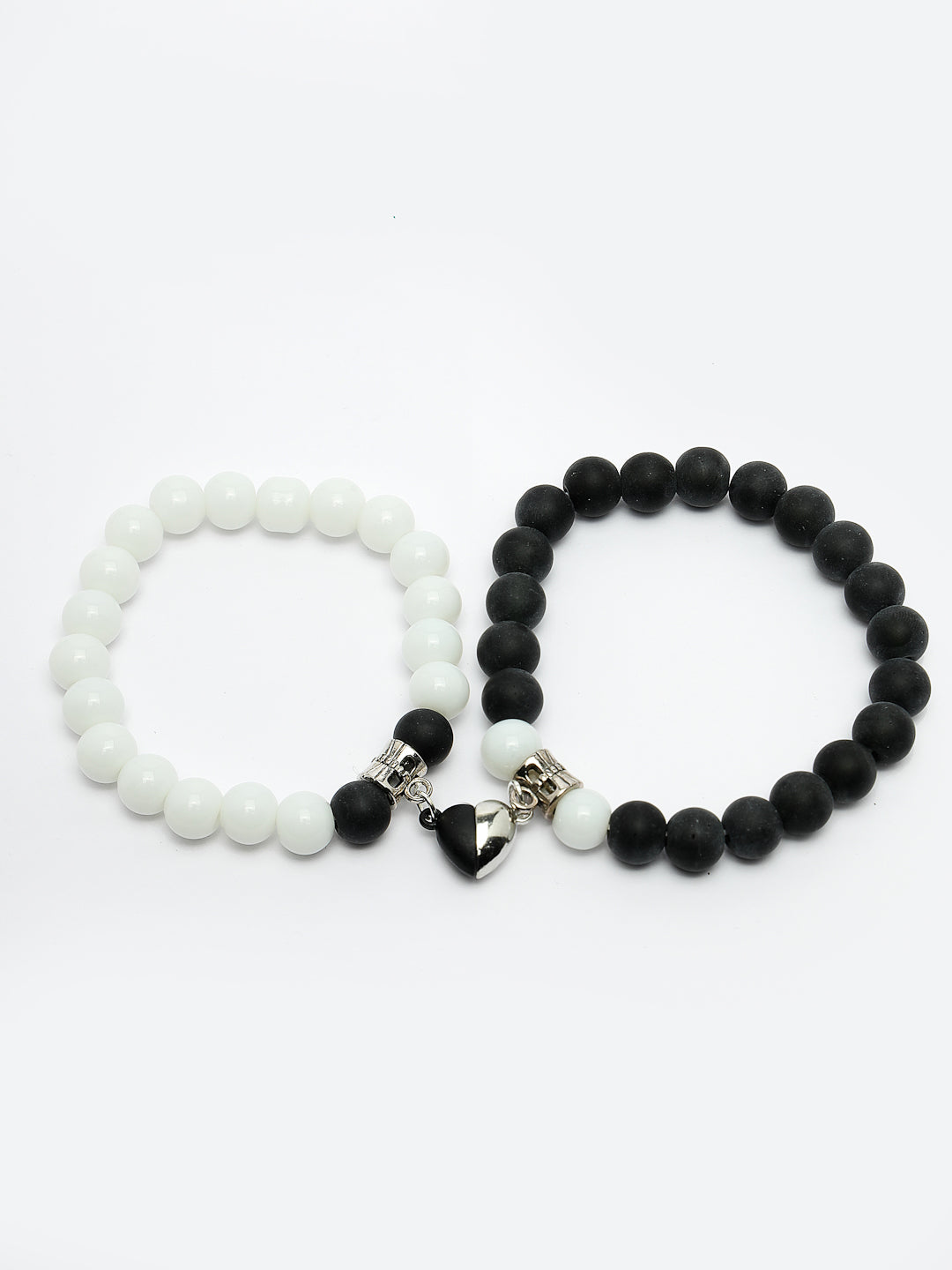 Unisex Set Of 2 Black & White Onyx Handcrafted Elasticated Bracelet