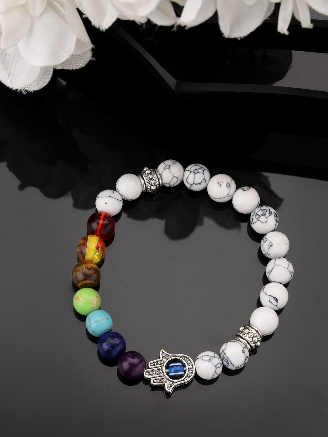 Unisex Multi colour Marbel Crystal Elasticated Bracelet - NVR