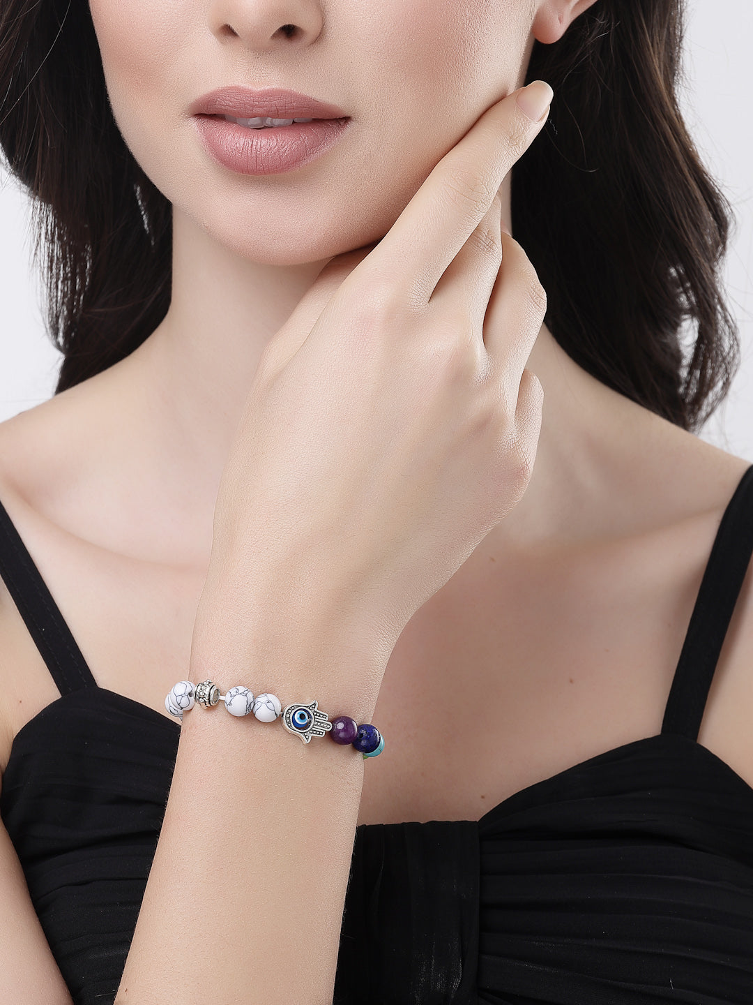 Unisex Multi colour Marbel Crystal Elasticated Bracelet - NVR