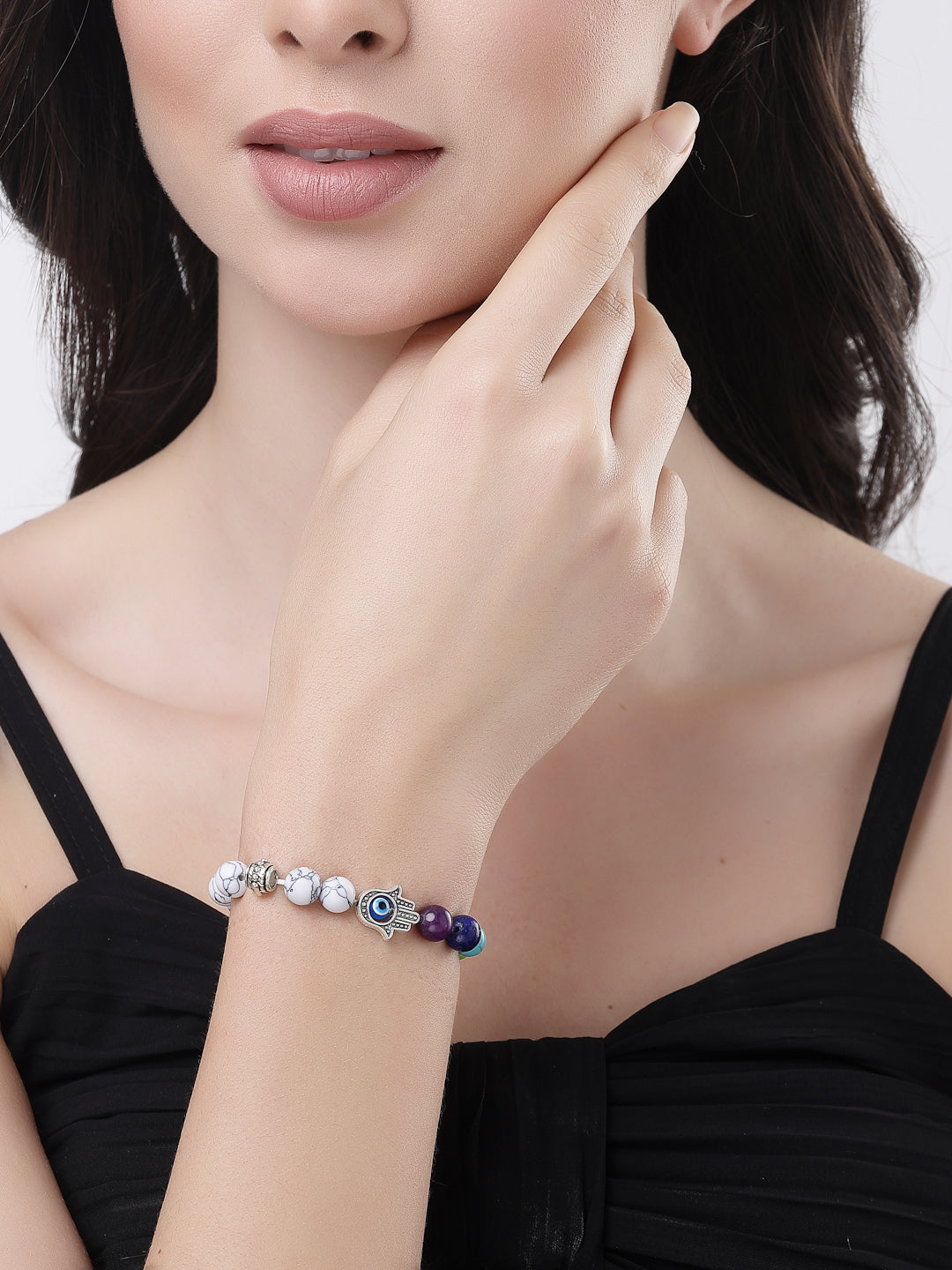 Unisex Multi colour Marbel Crystal Elasticated Bracelet