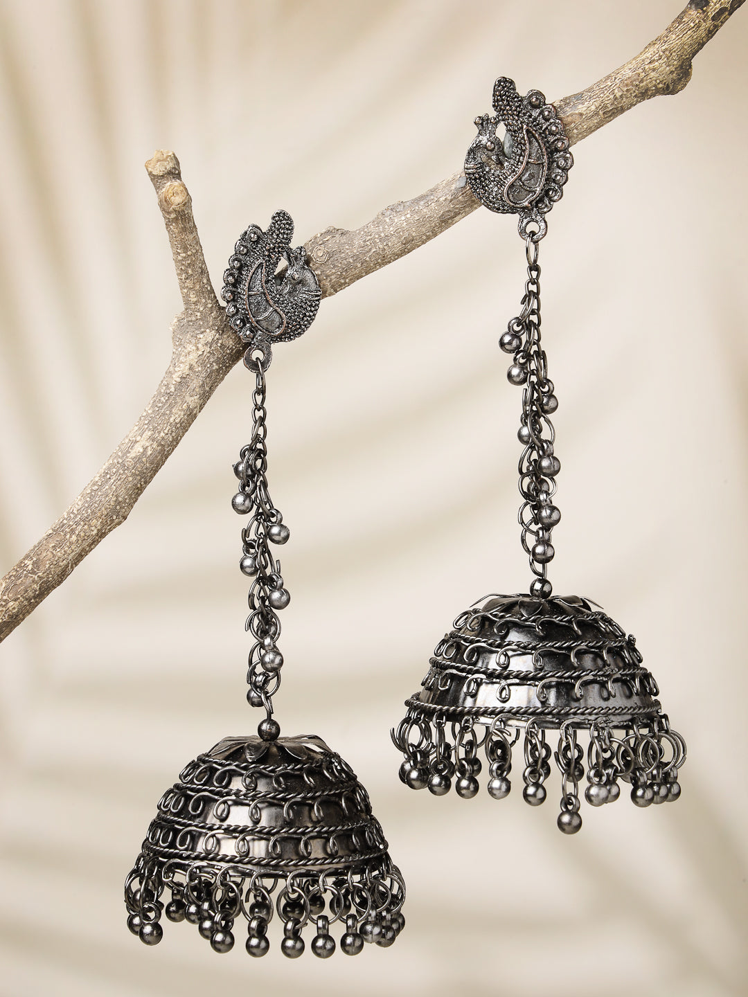 Women's Black Oxidised Brass-Plated Jhumka Earrings