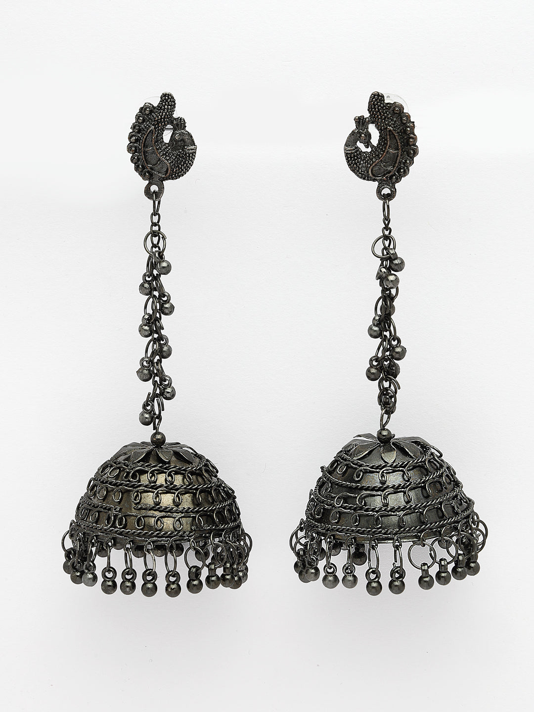 Women's Black Oxidised Brass-Plated Jhumka Earrings - NVR