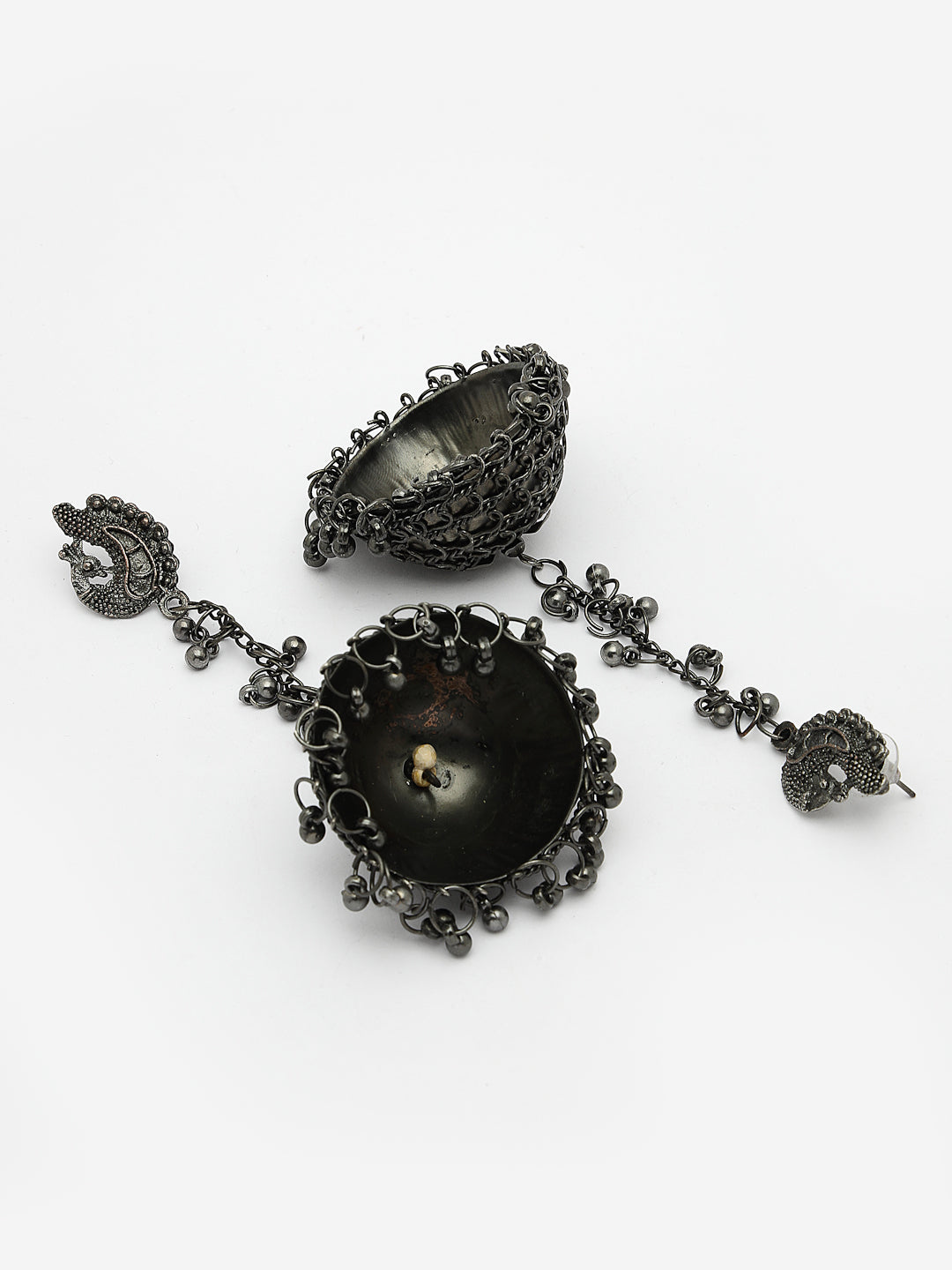 Women's Black Oxidised Brass-Plated Jhumka Earrings