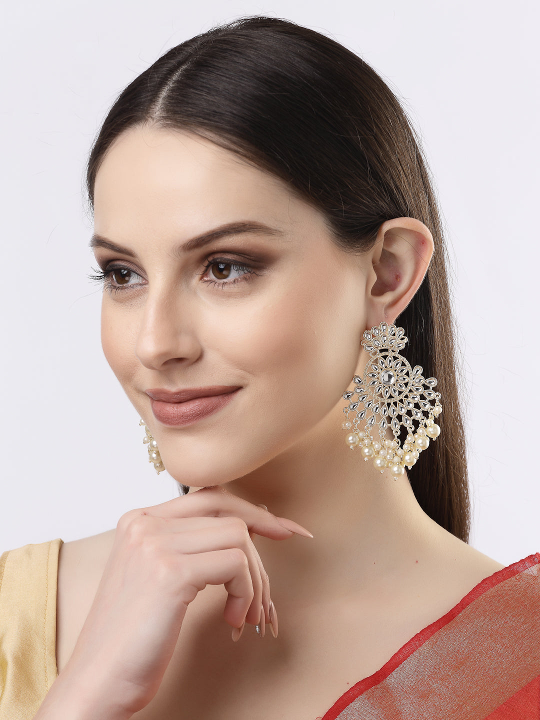 Women's Gold-Plated Kundan Chandbali Earrings