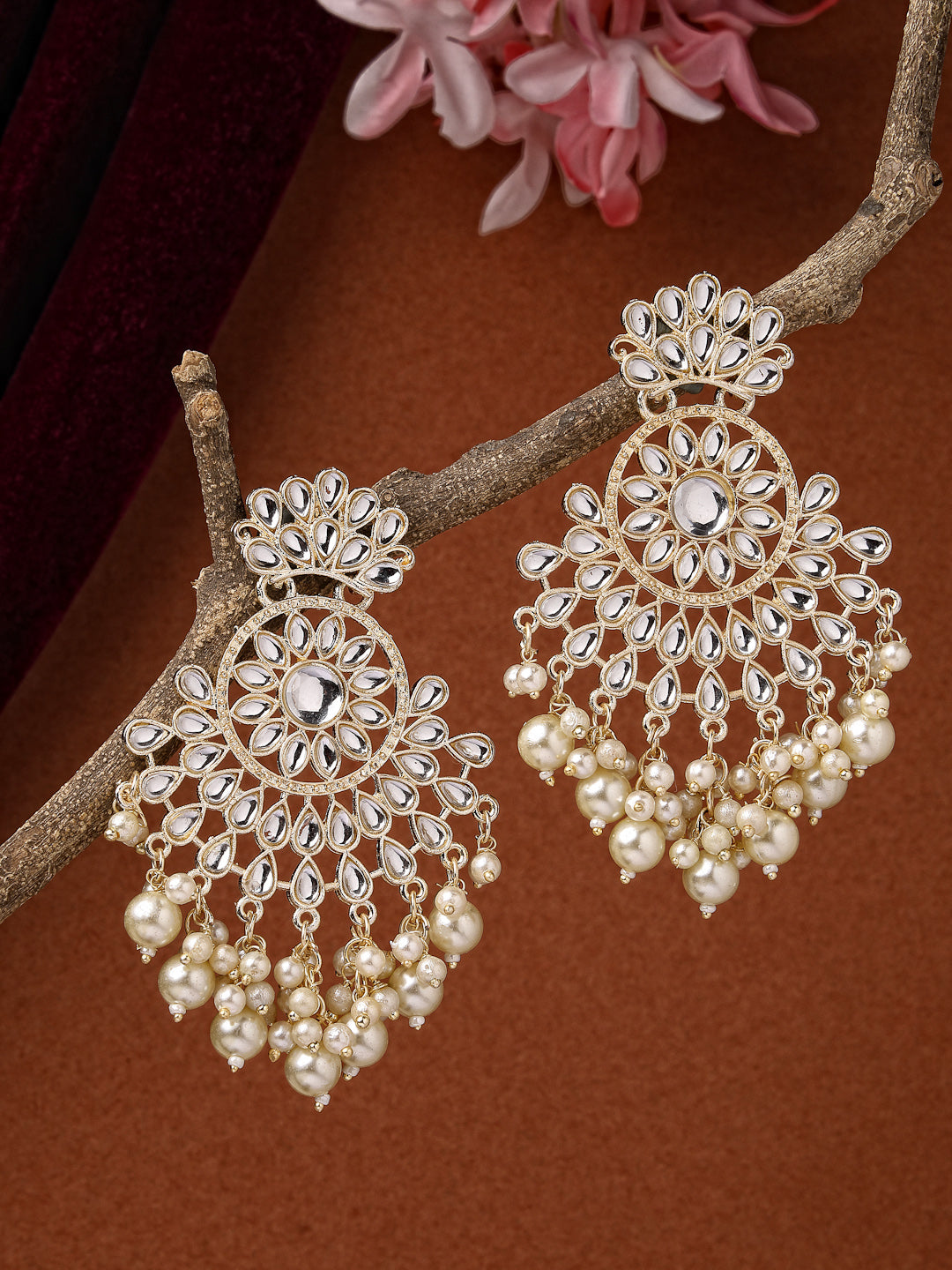 Women's Gold-Plated Kundan Chandbali Earrings