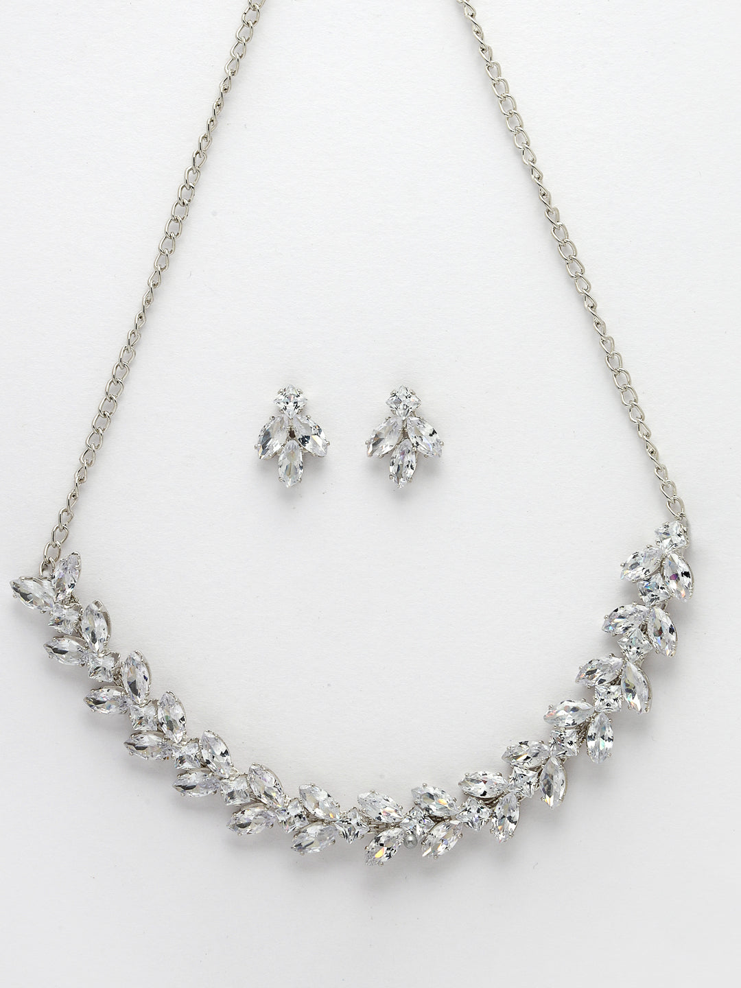 Women's Silver-Plated American Diamond Jewellery Set Necklace & Earrings