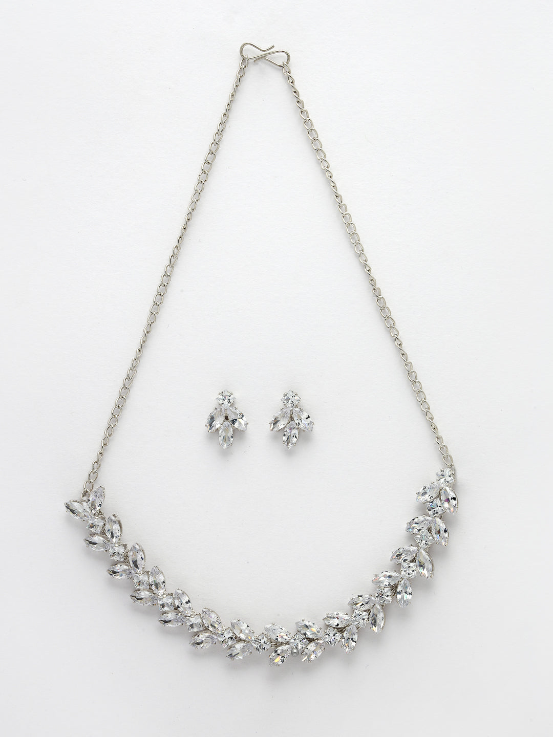 Women's Silver-Plated American Diamond Jewellery Set Necklace & Earrings