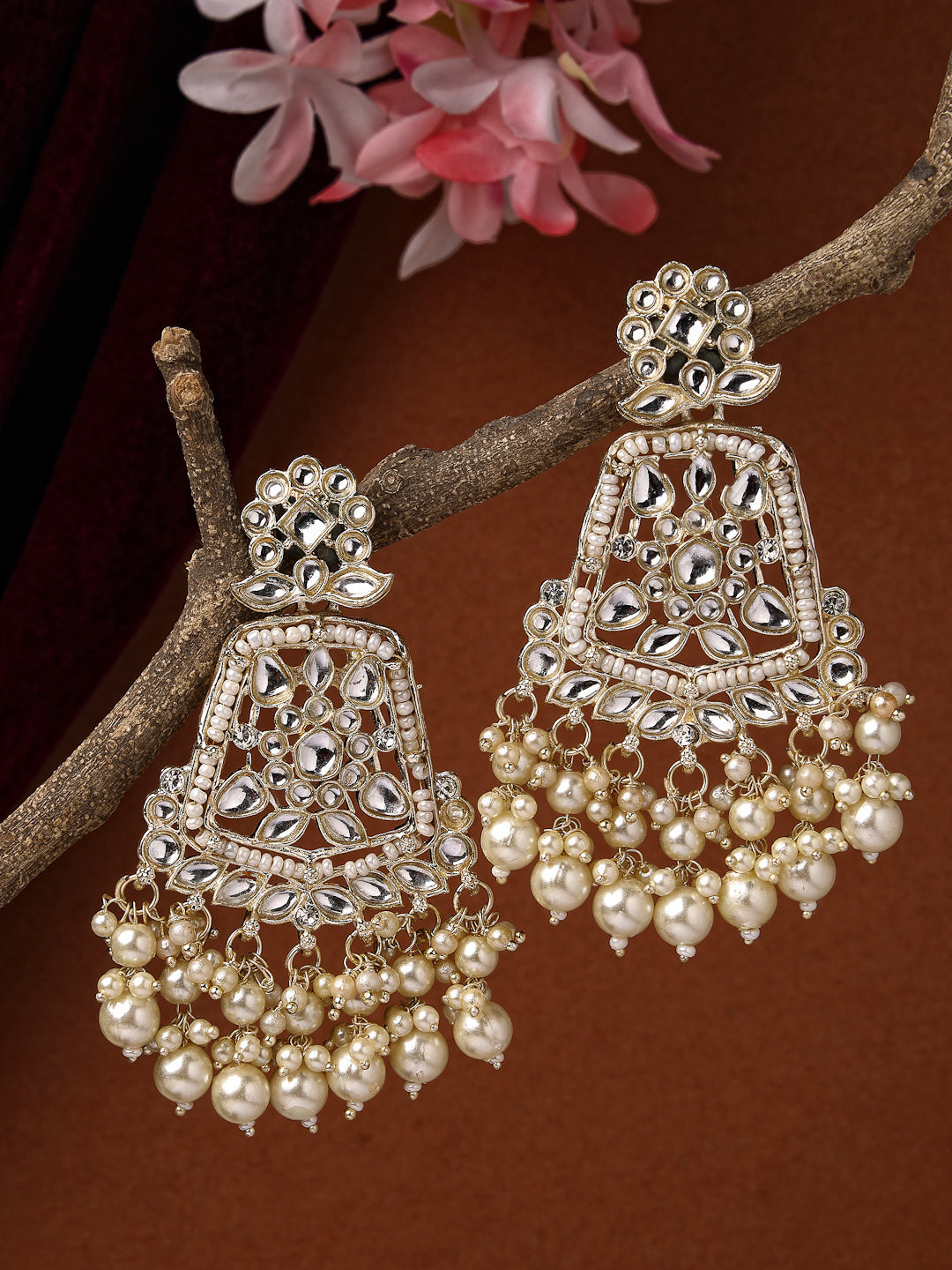 Women's Gold-Plated Kundan Drop Earrings
