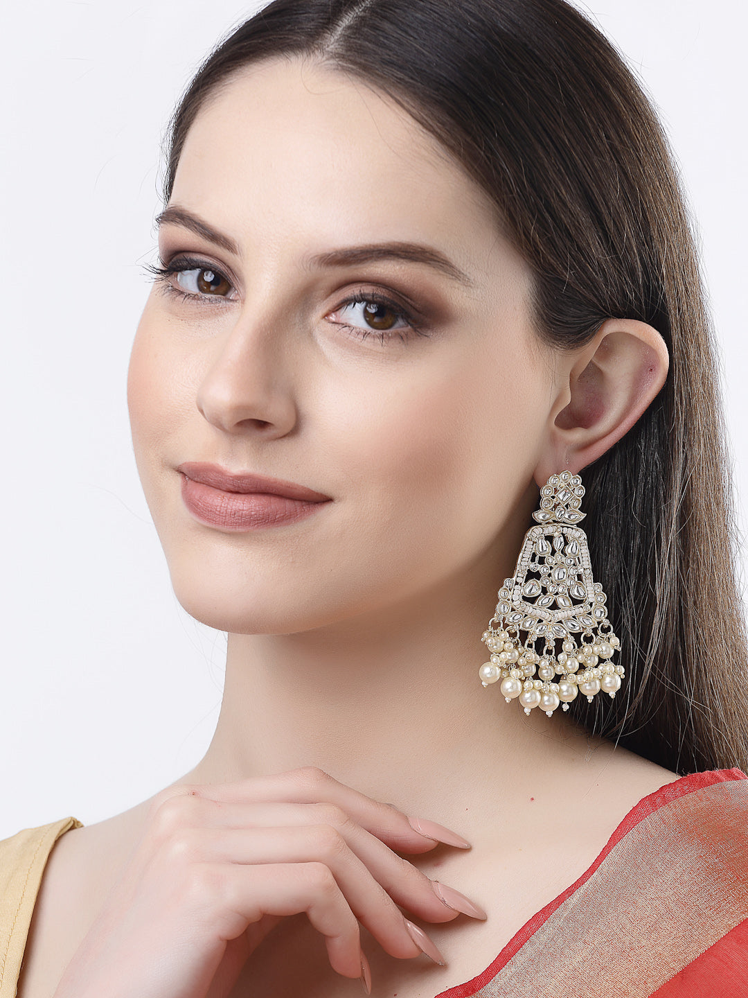 Women's Gold-Plated Kundan Drop Earrings - NVR