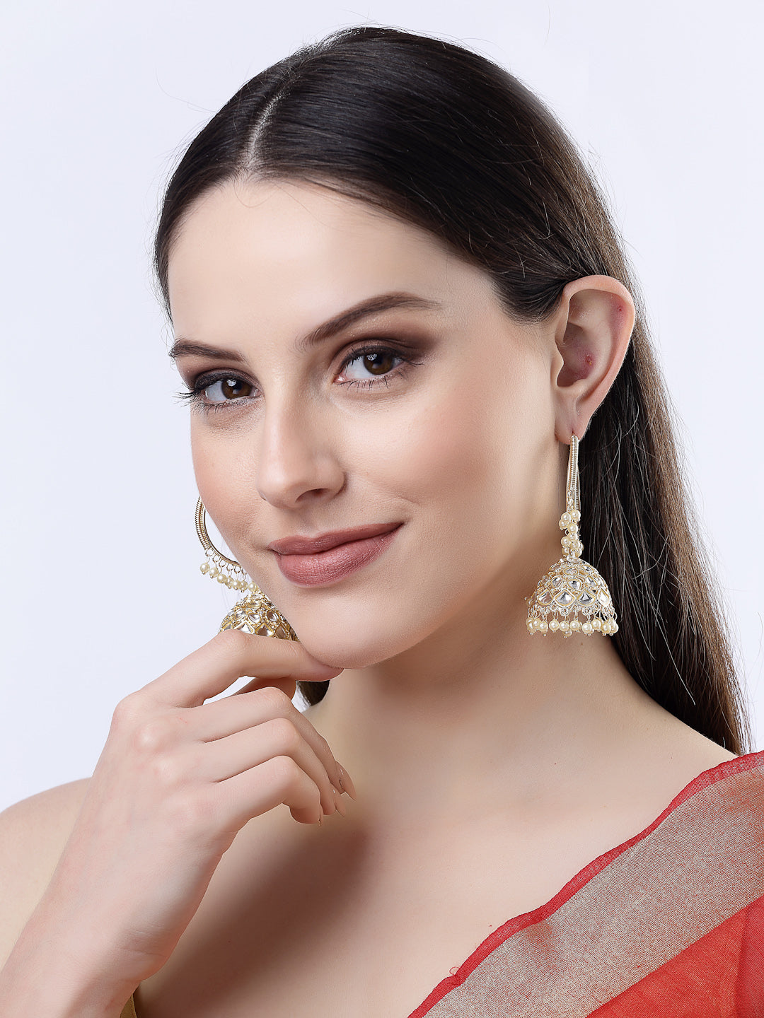 Women's Gold-Plated Handcrafted Kundan Jhumka Earrings