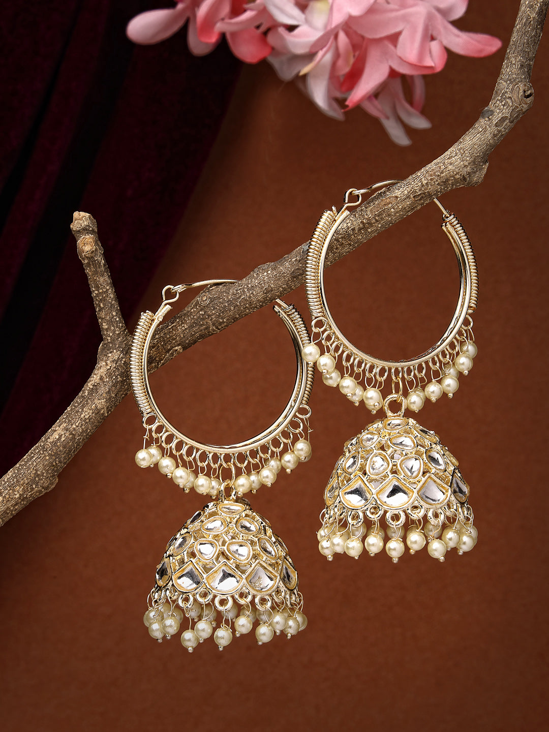 Women's Gold-Plated Handcrafted Kundan Jhumka Earrings