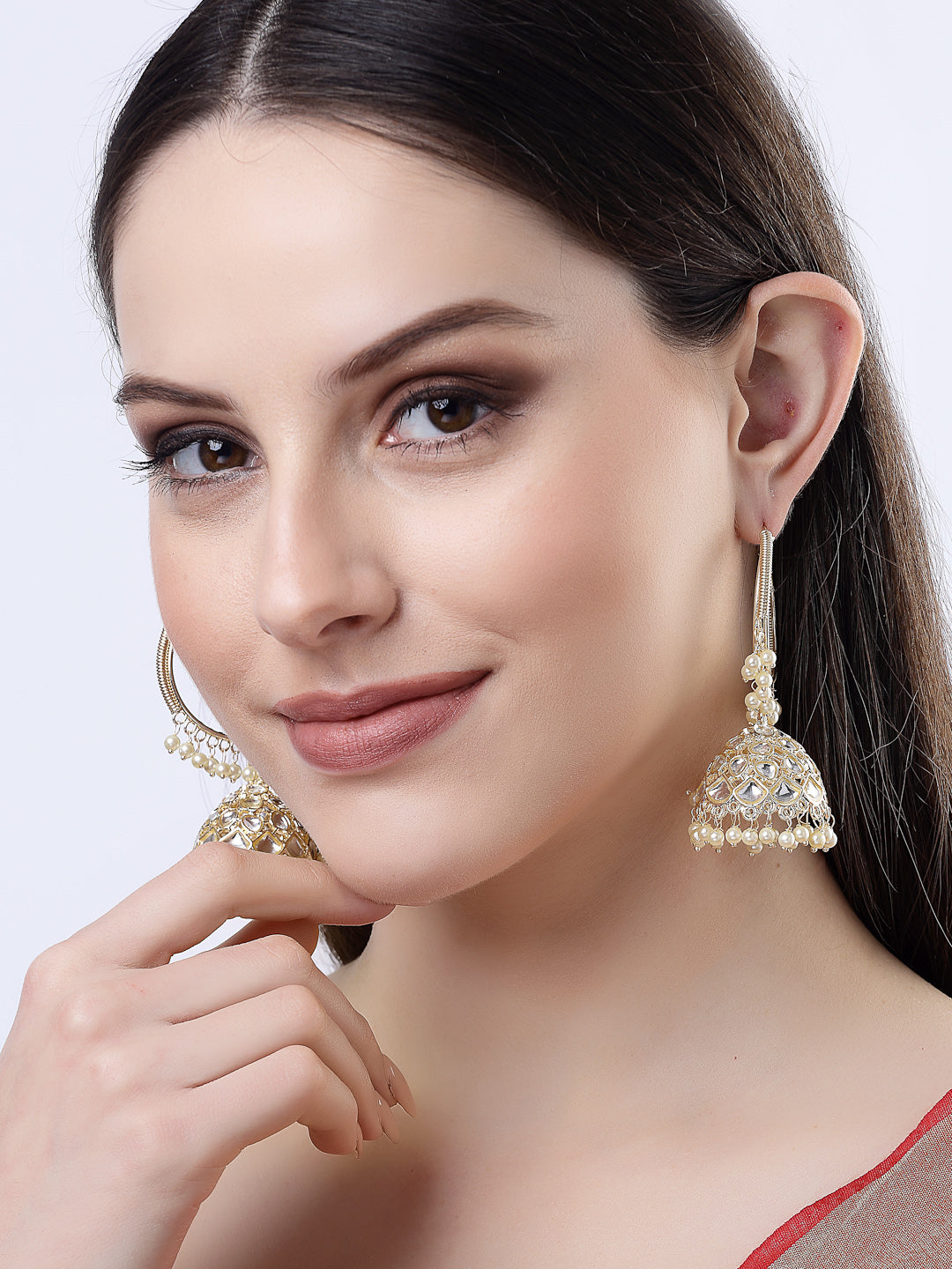 Women's Gold-Plated Handcrafted Kundan Jhumka Earrings