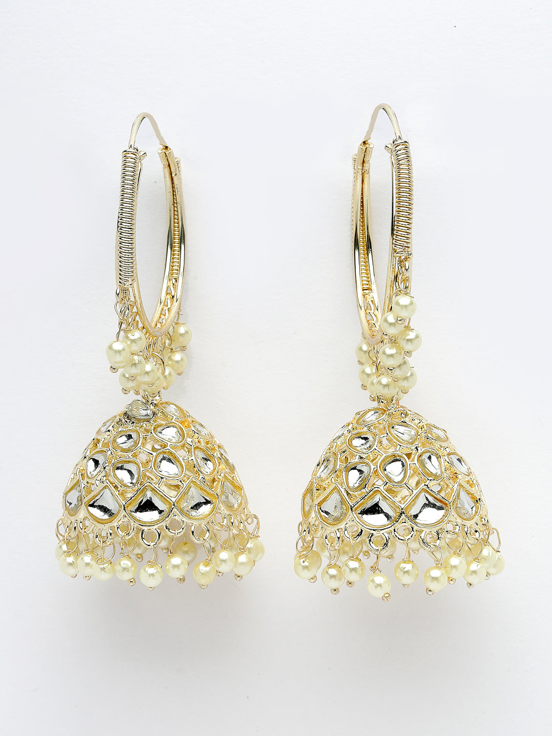 Women's Gold-Plated Handcrafted Kundan Jhumka Earrings