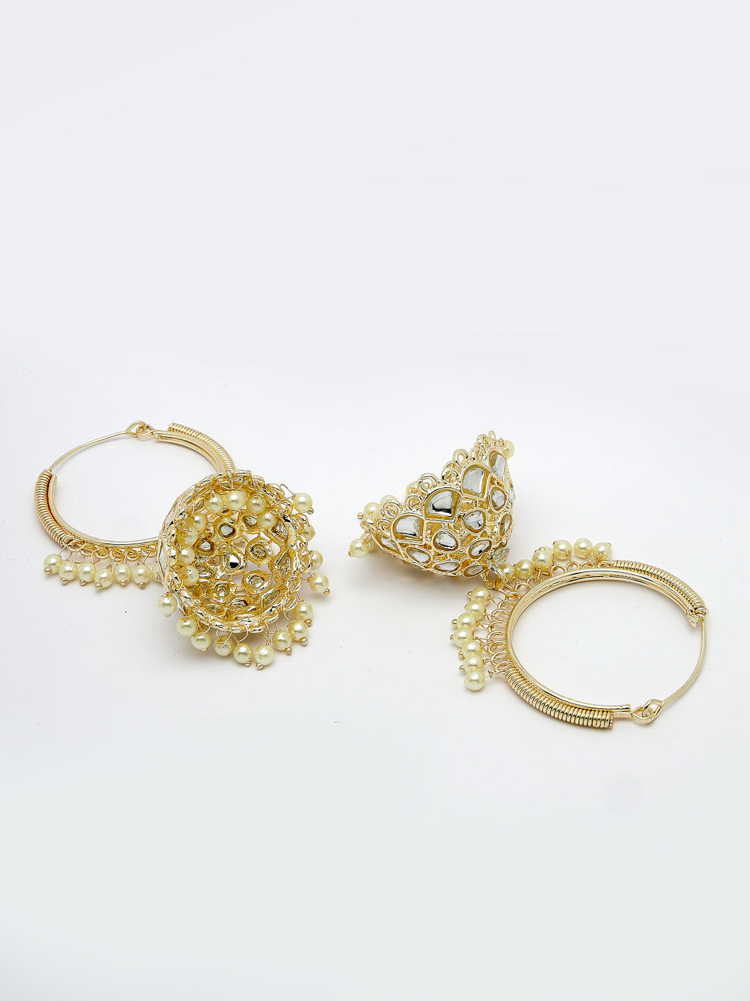 Women's Gold-Plated Handcrafted Kundan Jhumka Earrings