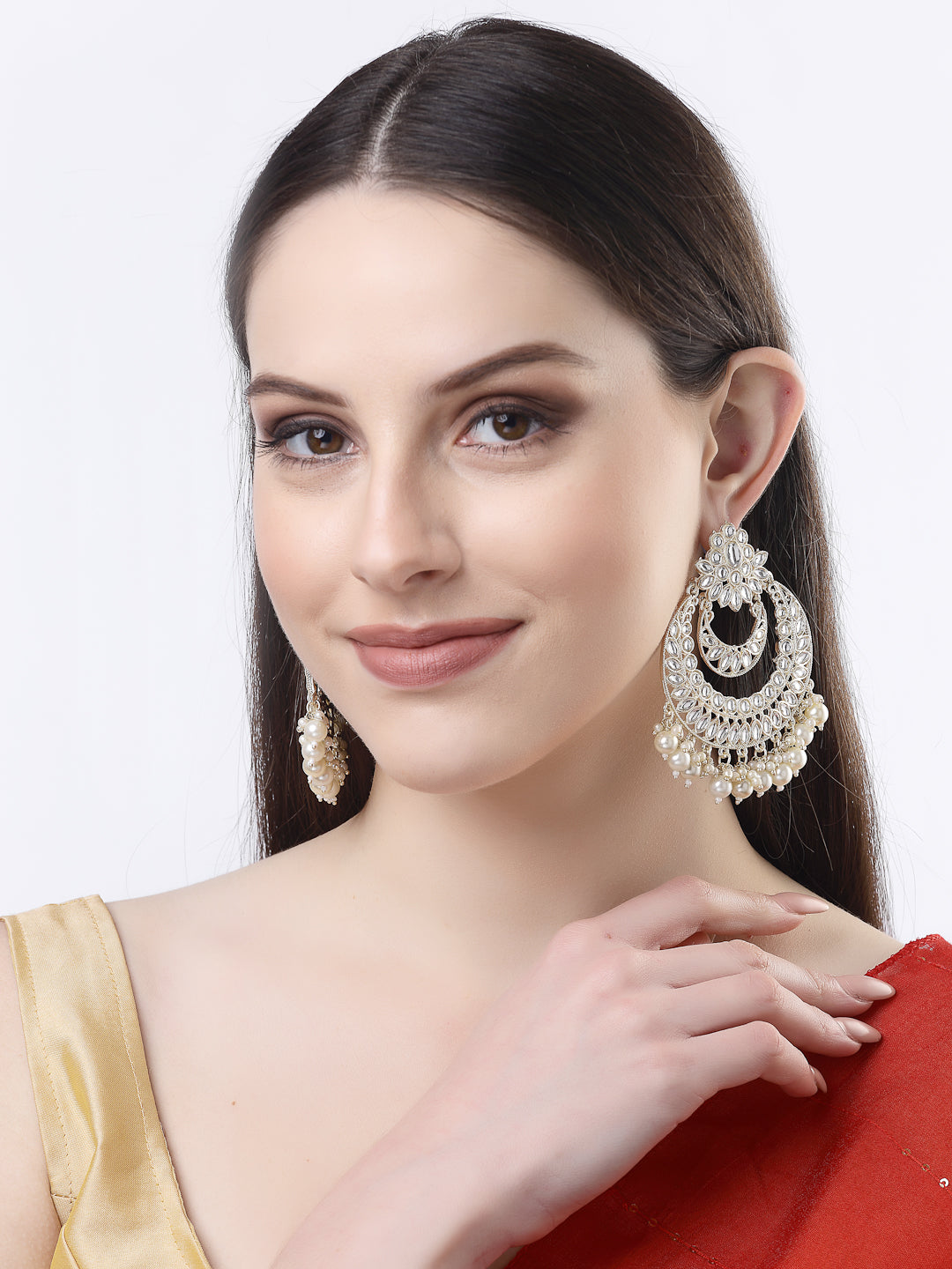 Women's Gold-Plated Kundan Handcrafted Chandbalis Earrings - NVR