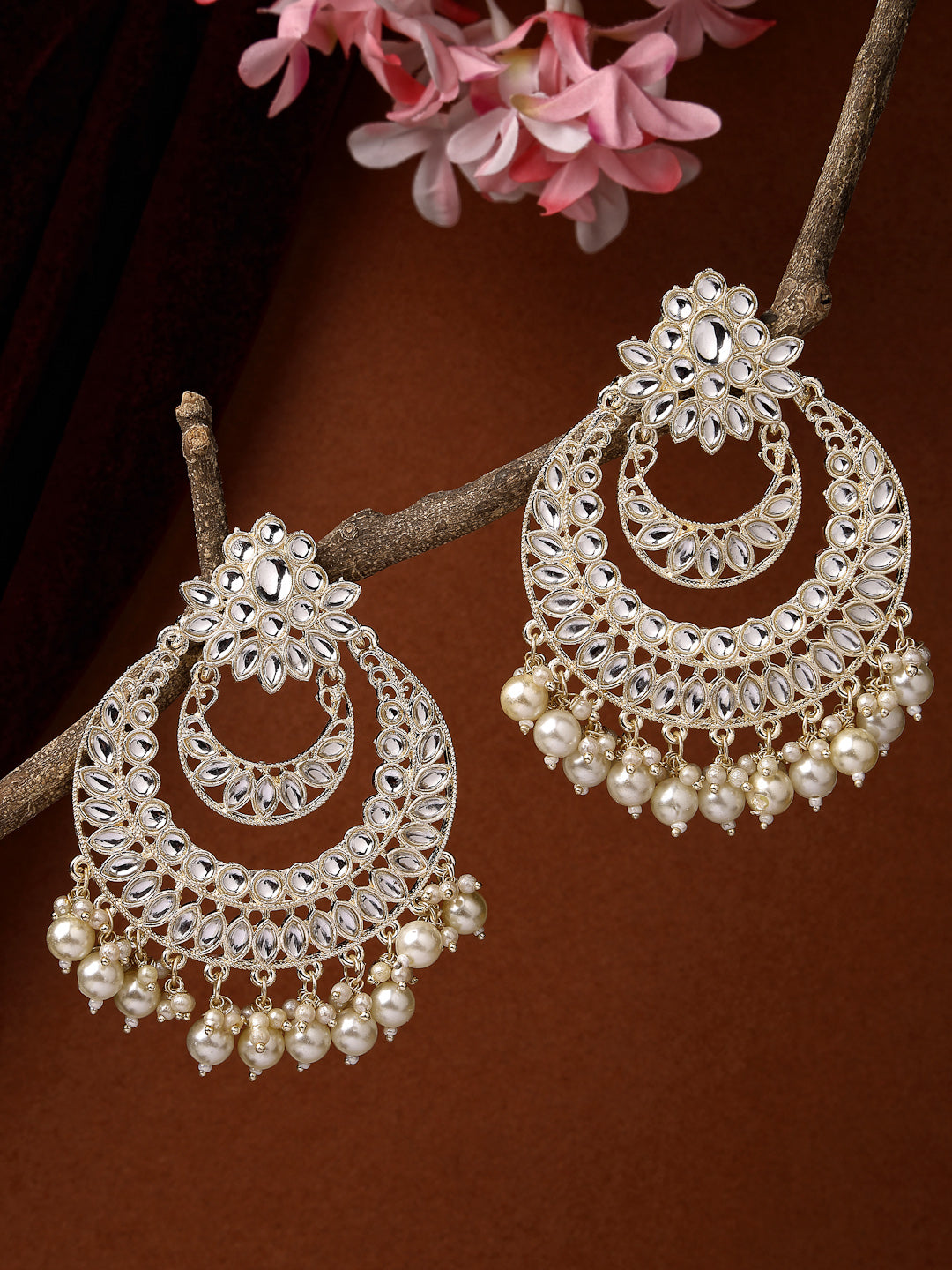 Women's Gold-Plated Kundan Handcrafted Chandbalis Earrings