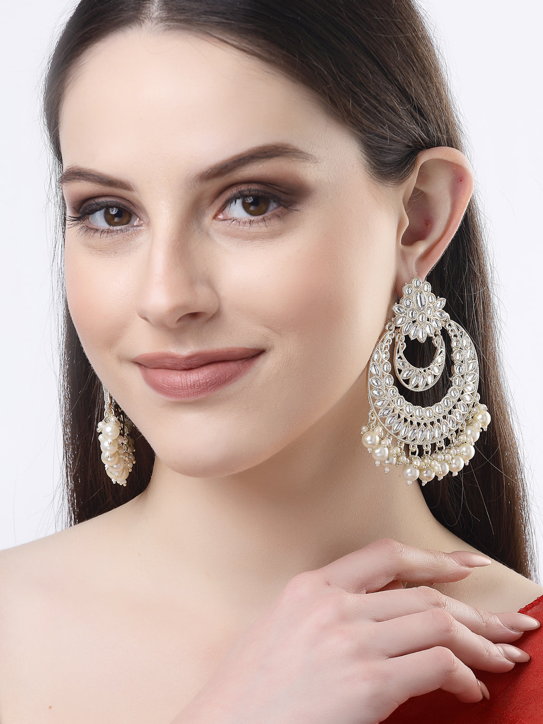 Women's Gold-Plated Kundan Handcrafted Chandbalis Earrings