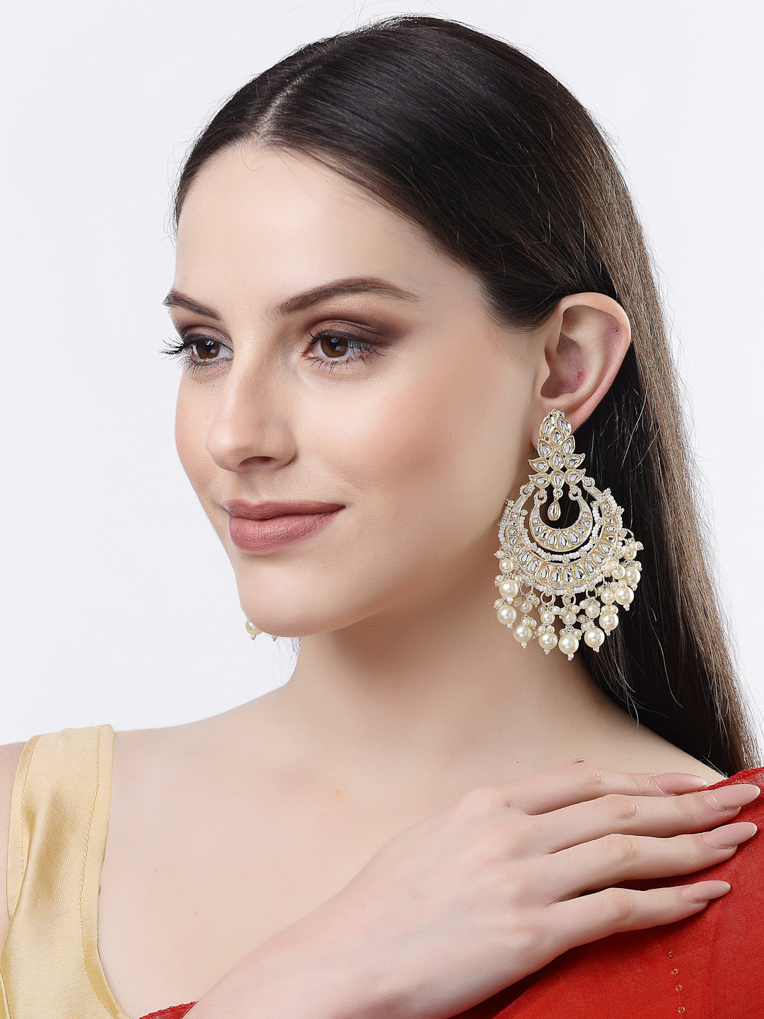 Women's Gold-Plated Kundan Chandbali Earrings