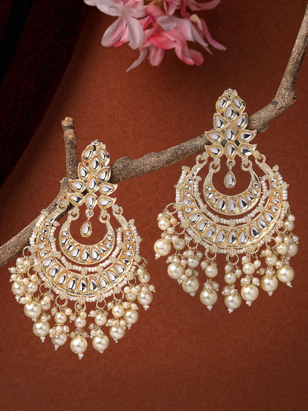 Women's Gold-Plated Kundan Chandbali Earrings