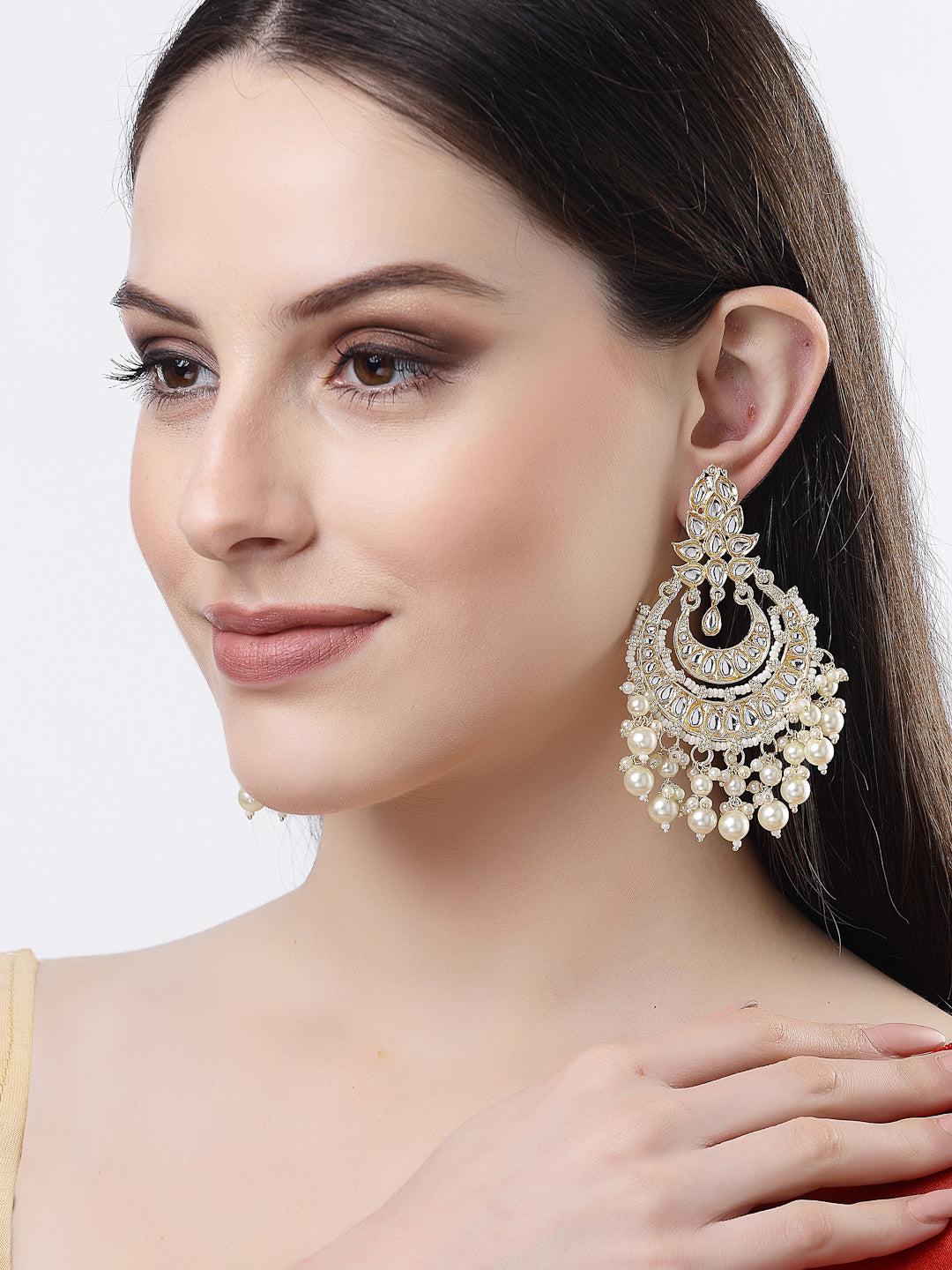 Women's Gold-Plated Kundan Chandbali Earrings