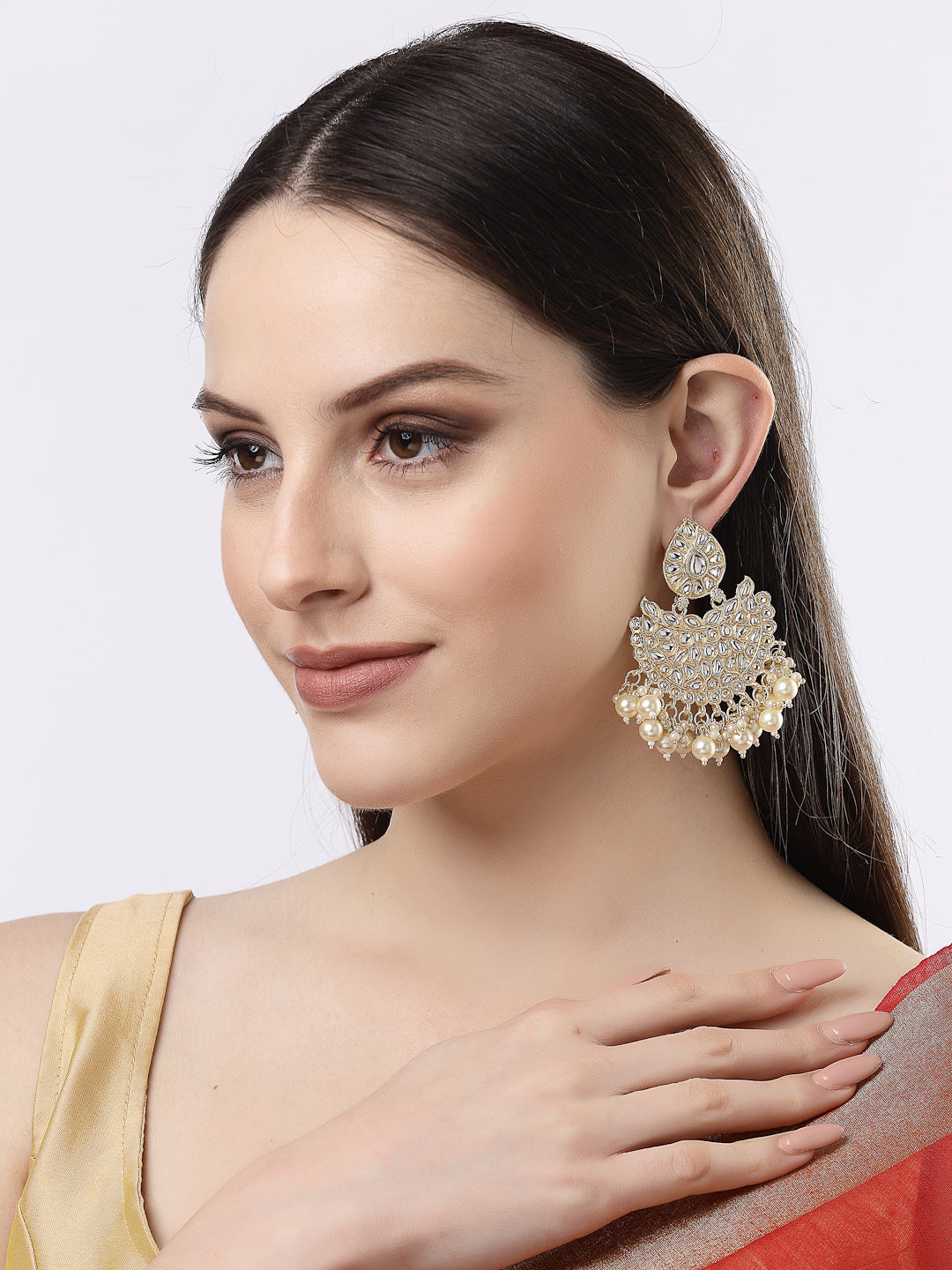 Women's Gold-Plated Kundan Chandbali Earrings