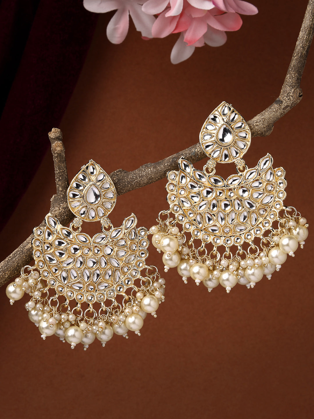 Women's Gold-Plated Kundan Chandbali Earrings