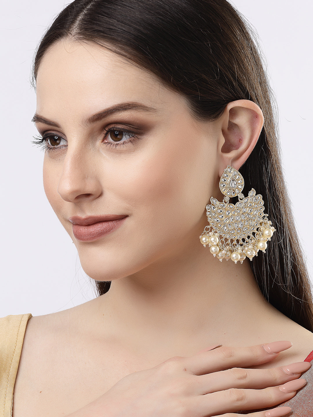Women's Gold-Plated Kundan Chandbali Earrings