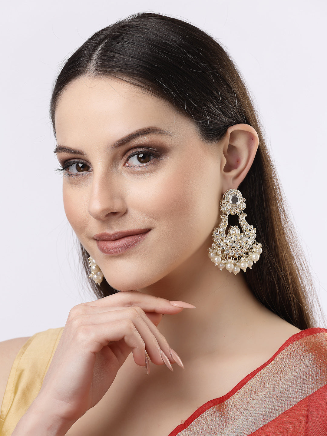 Women's Gold-Plated Kundan Chandbali Earrings