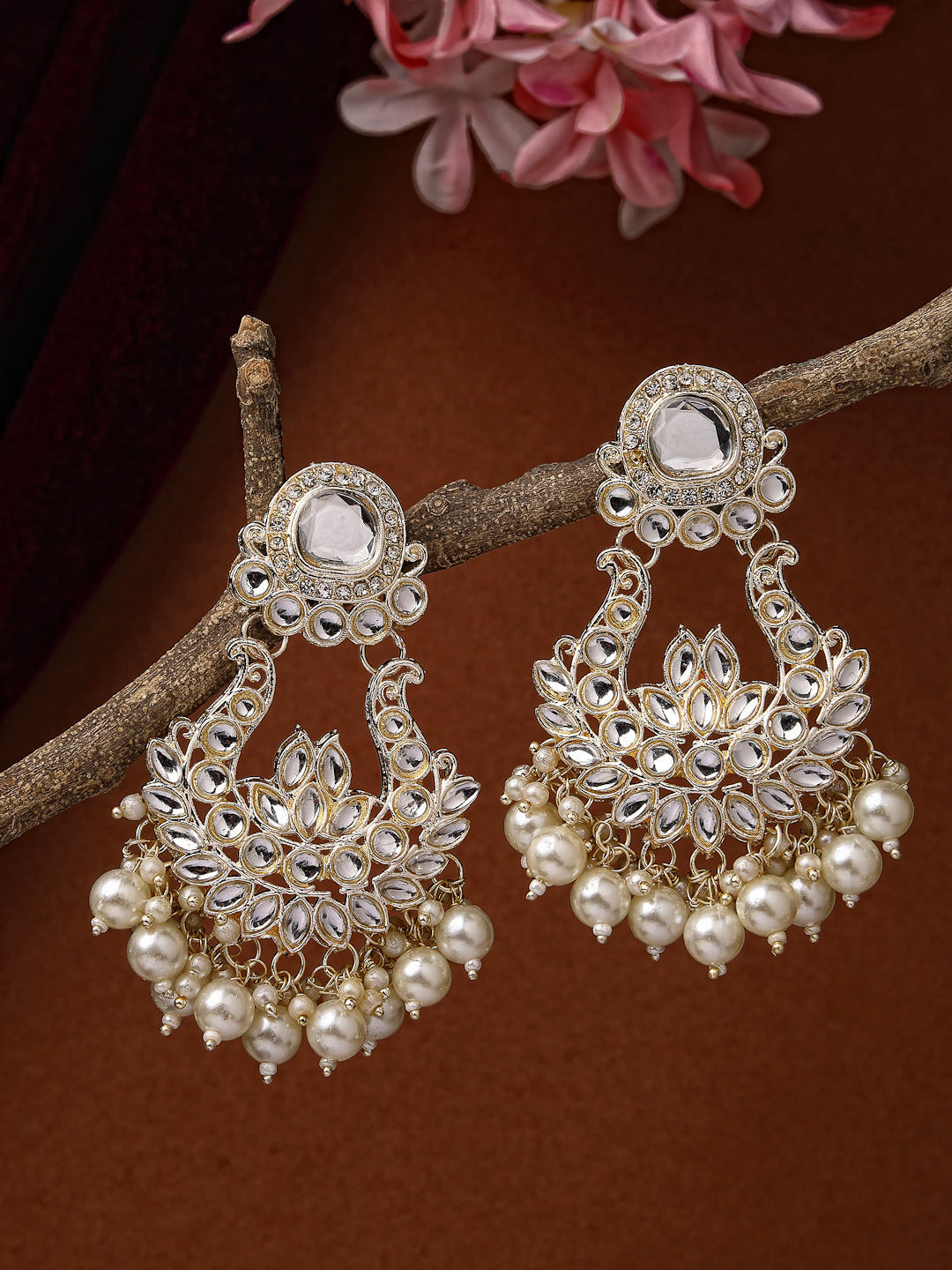 Women's Gold-Plated Kundan Chandbali Earrings