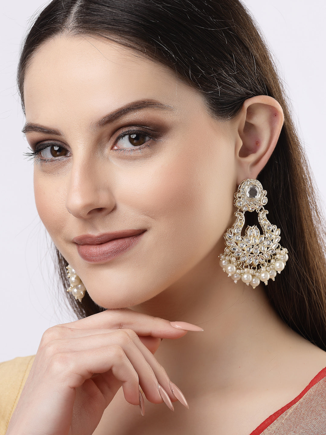Women's Gold-Plated Kundan Chandbali Earrings