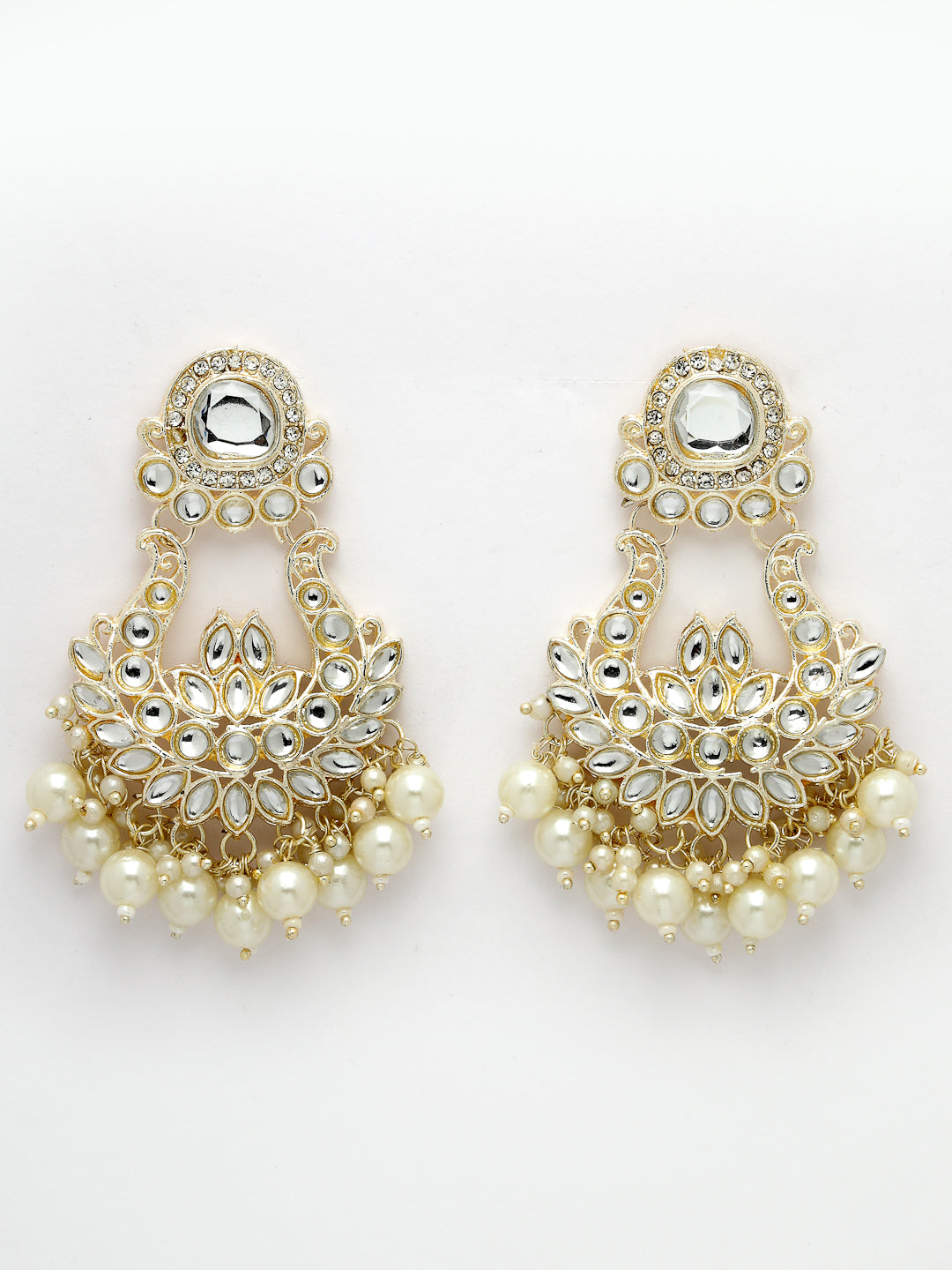 Women's Gold-Plated Kundan Chandbali Earrings - NVR