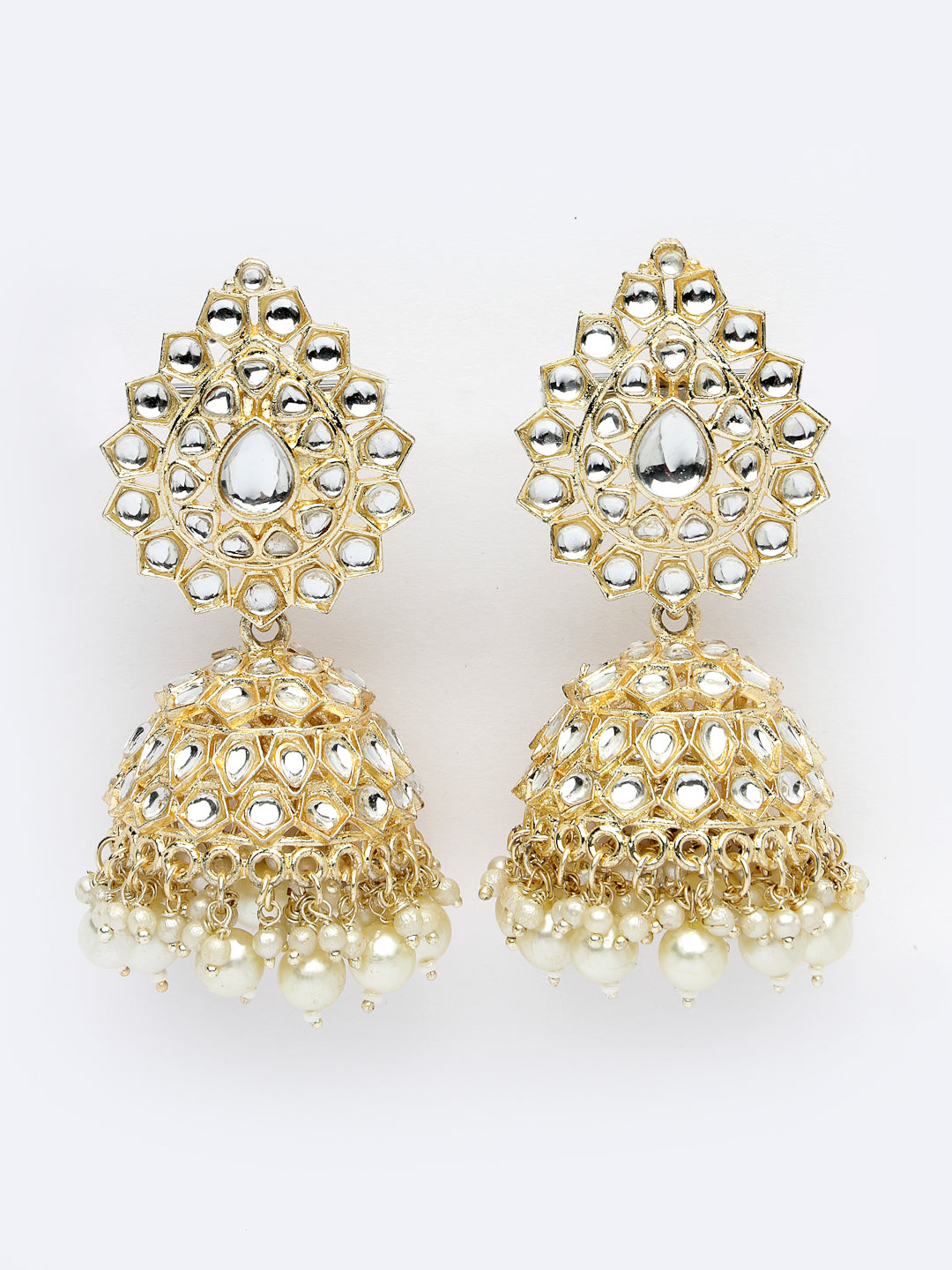 Women's Gold-Plated Handcrafted Kundan Jhumka Earrings - NVR