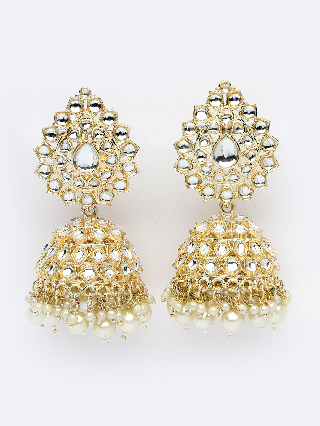 Women's Gold-Plated Handcrafted Kundan Jhumka Earrings