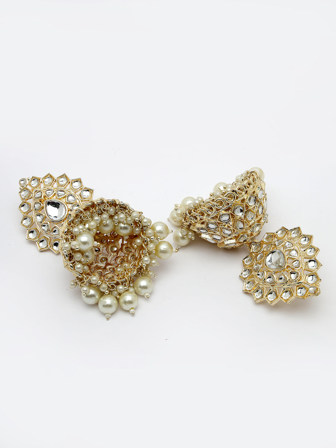 Women's Gold-Plated Handcrafted Kundan Jhumka Earrings