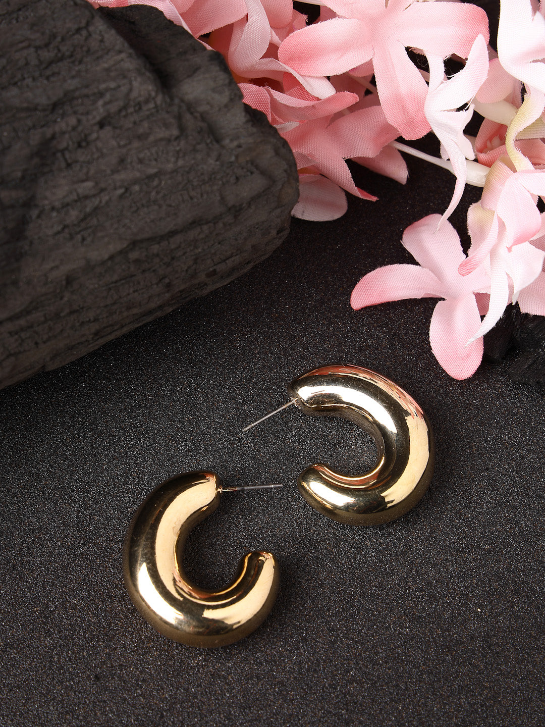 Women's Gold-Plated Circular-Shaped Half Hoop Earrings - NVR