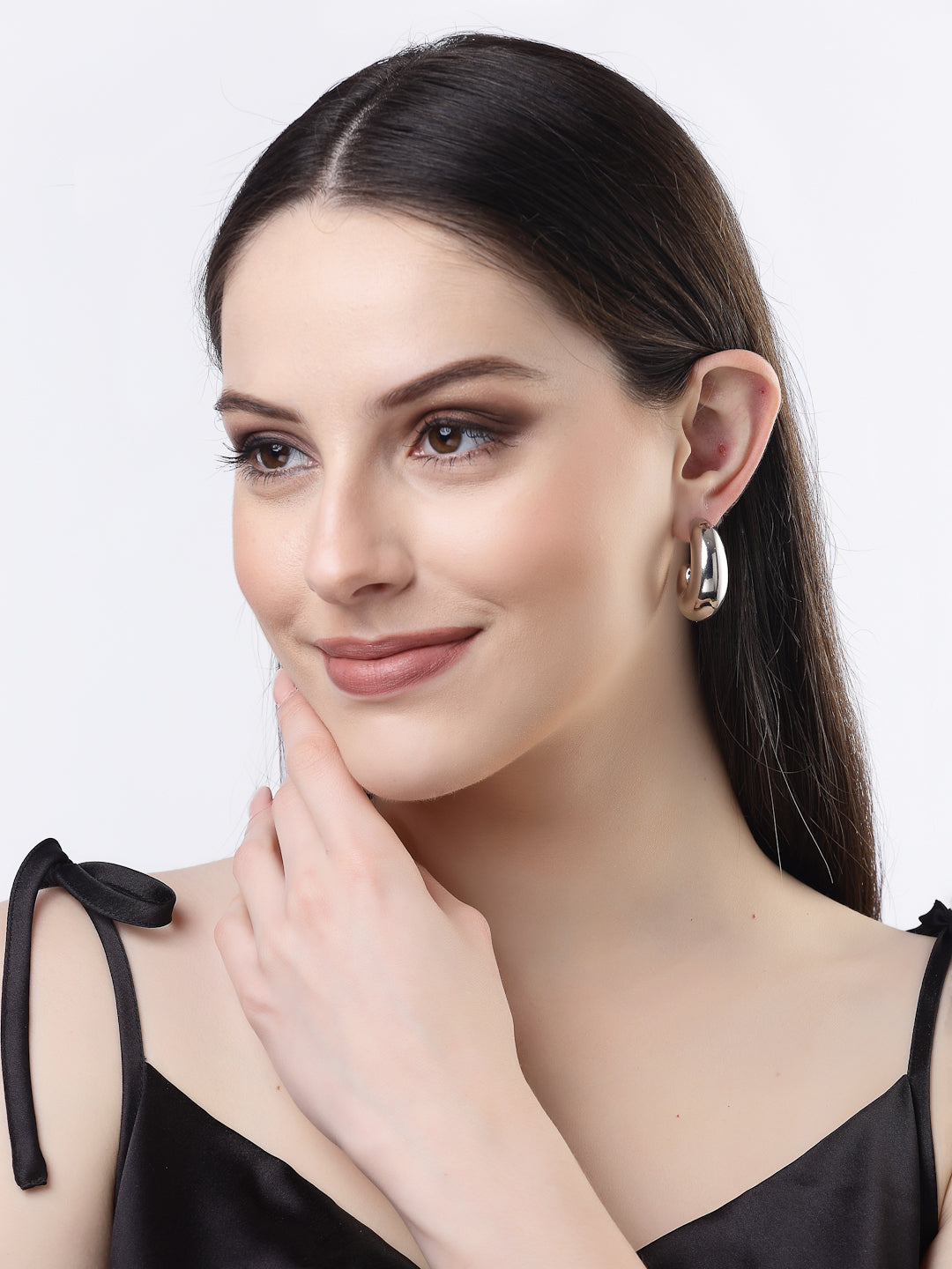 Women's Silver-Plated Circular-Shaped Half Hoop Earrings